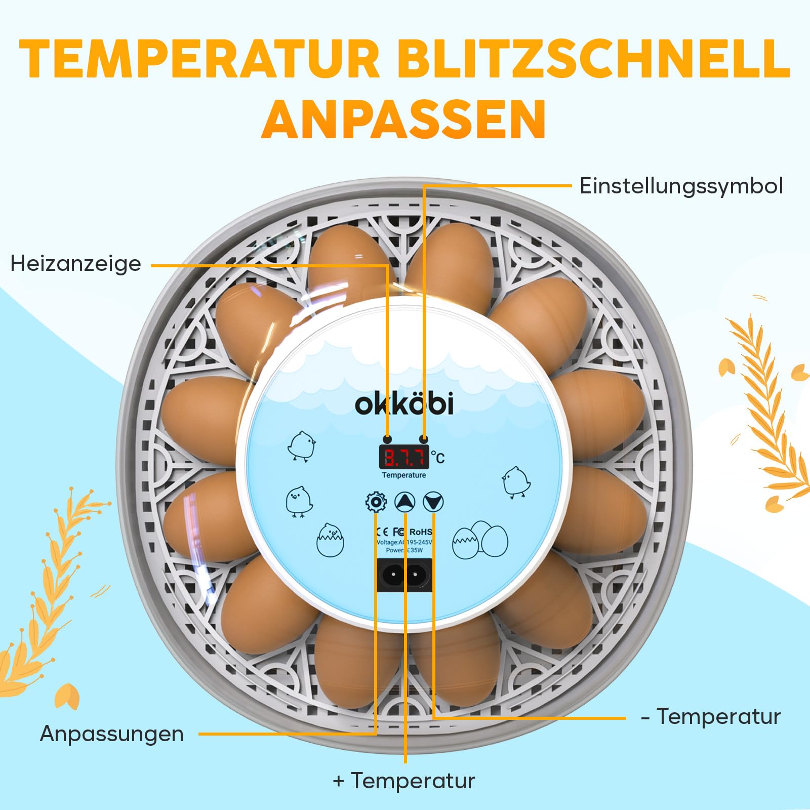 M12 Brutkasten mit Wendefunktion und Feuchtigkeitskontrolle für Eier