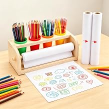 Wood Tabletop Paper Roll Dispenser, 2 Rolls Paper, 4 Pen Cups | Art Paper Roll Holder, Desktop Craft Paper Easel for Drawing, Doodle, Writing, Painting Visit the Nagpew Store
