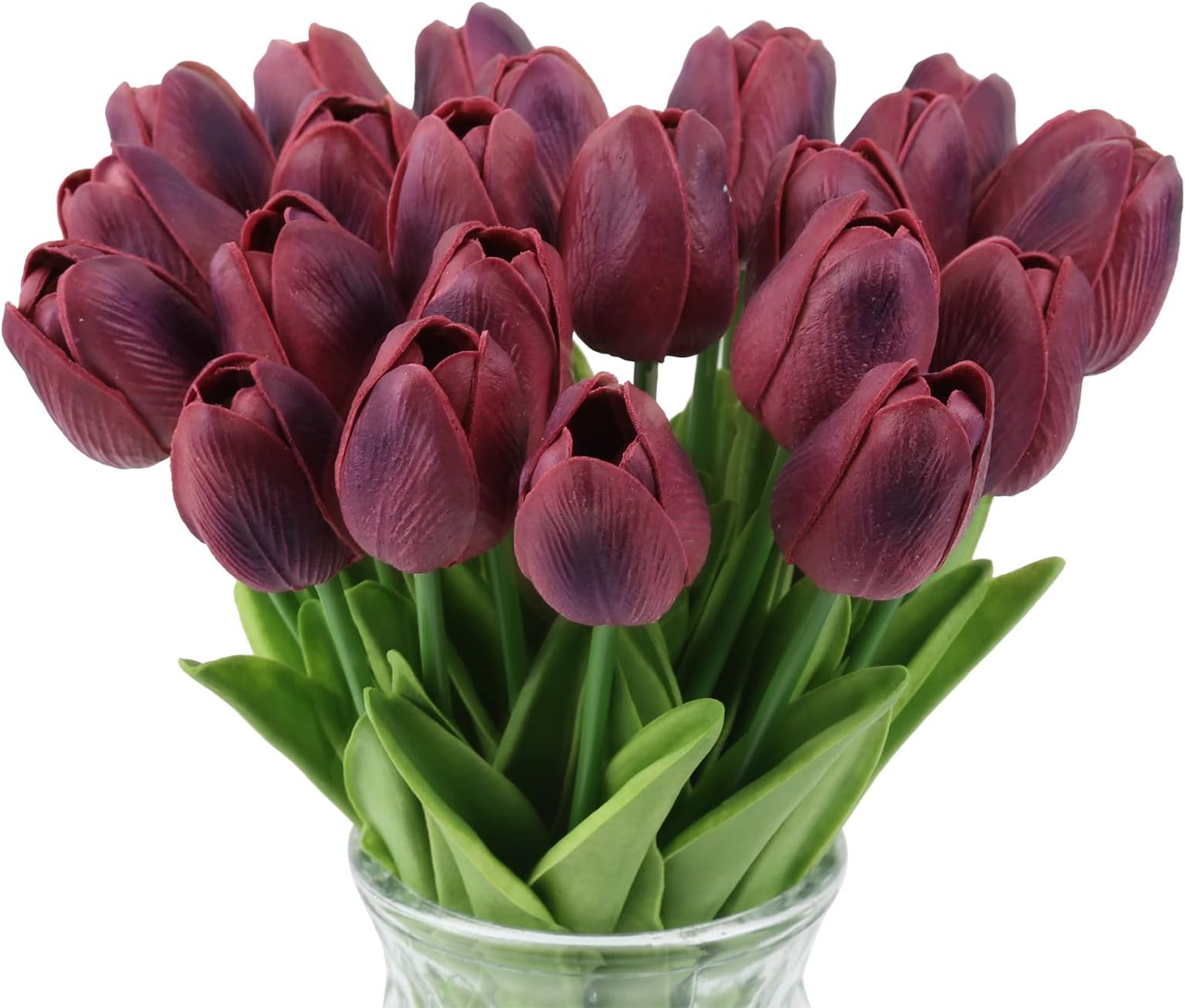 IPOPU Tulips Artificial Flowers 24PCS Burgundy Flowers Real Touch Tulips Fake Tulips Burgundy Silk Flowers Faux Flowers for Home Decoration Wedding Bouquet Party Baby Shower