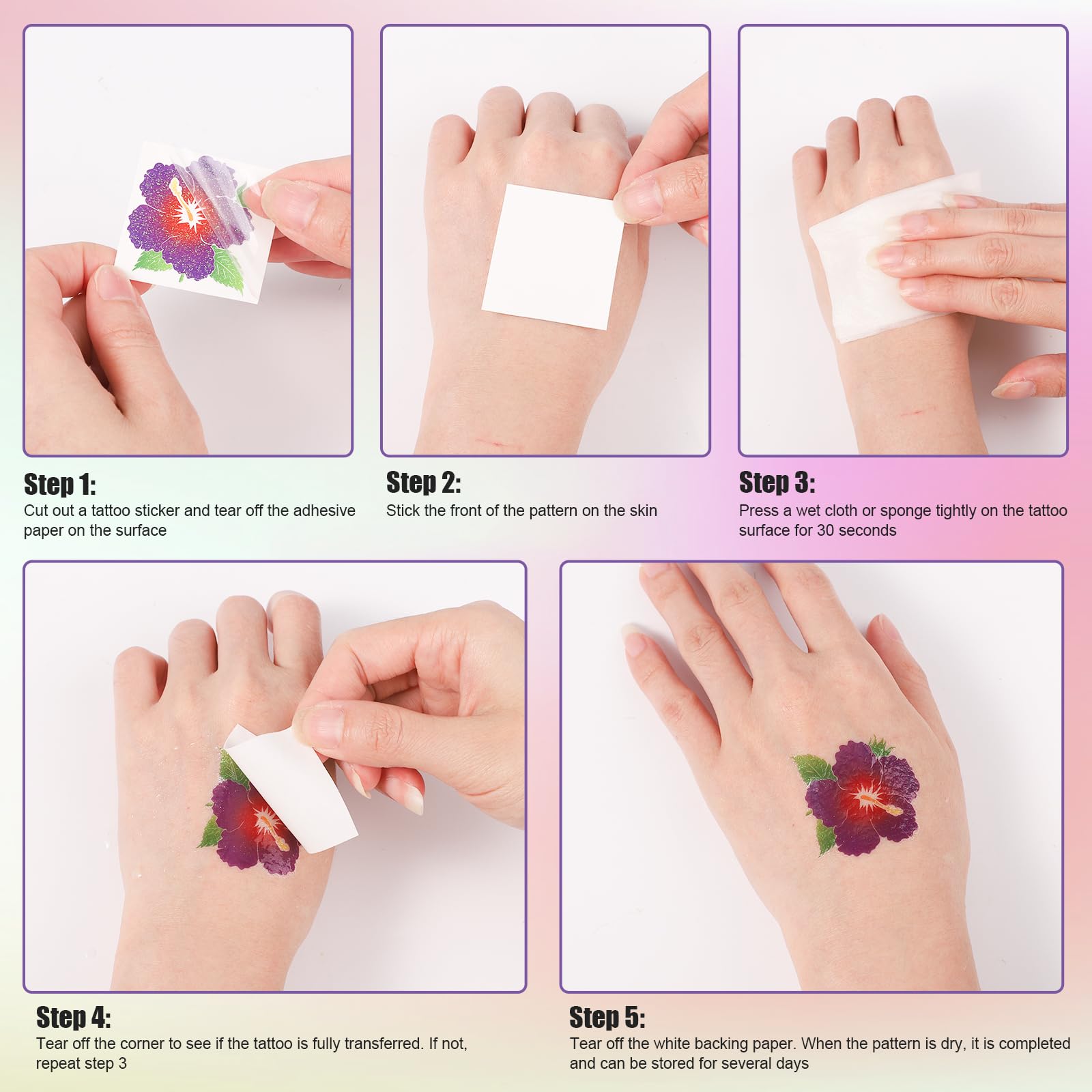 180pcs Hibiscus Flower Temporary Tattoos - Image 3
