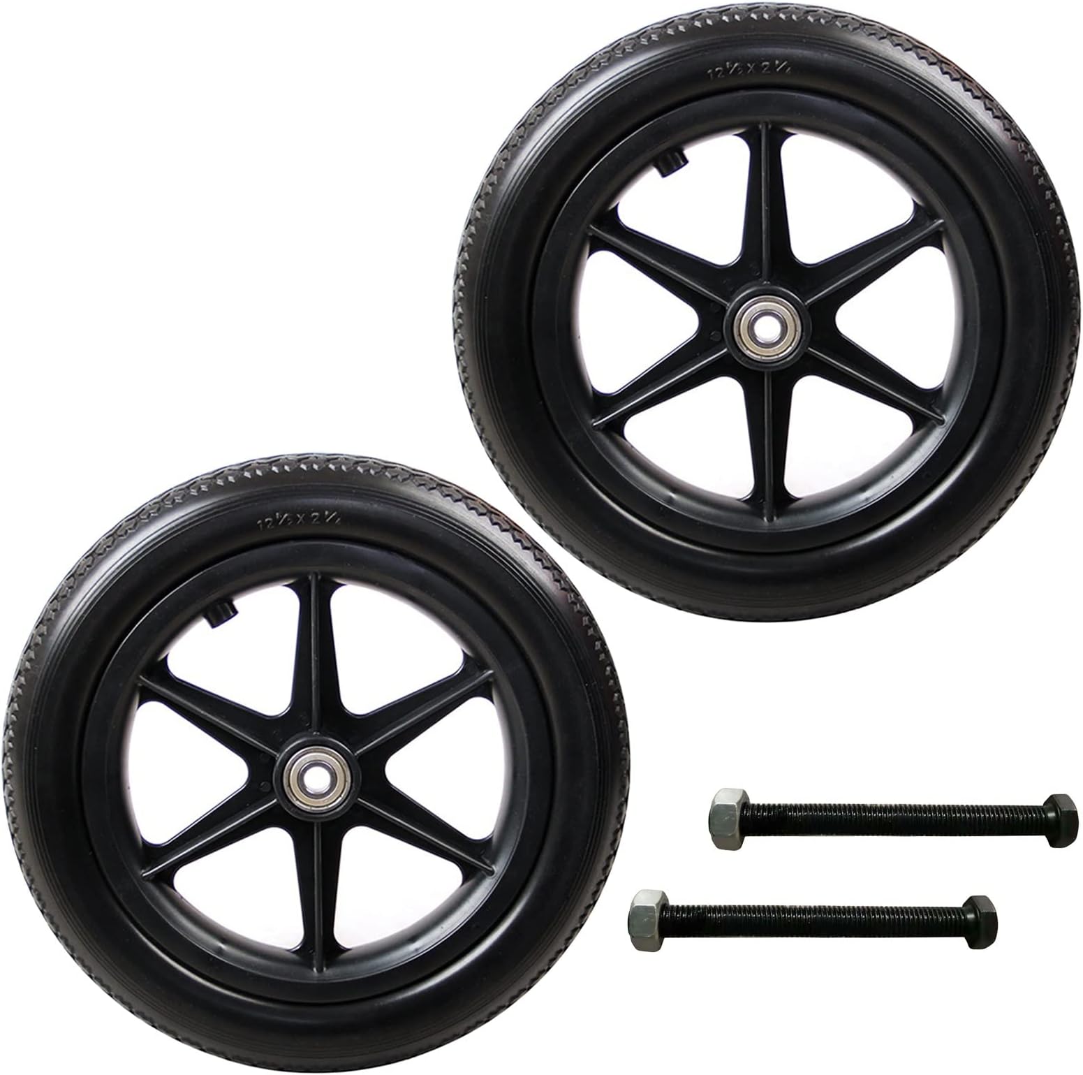 SAGIDAR Front Castor Wheels, Wear-Resistant Solid Front Wheels, 12inch Replacement Rollator Accessories, Black/Grey, 1 Pair Antis-Slip Wheel With Screws