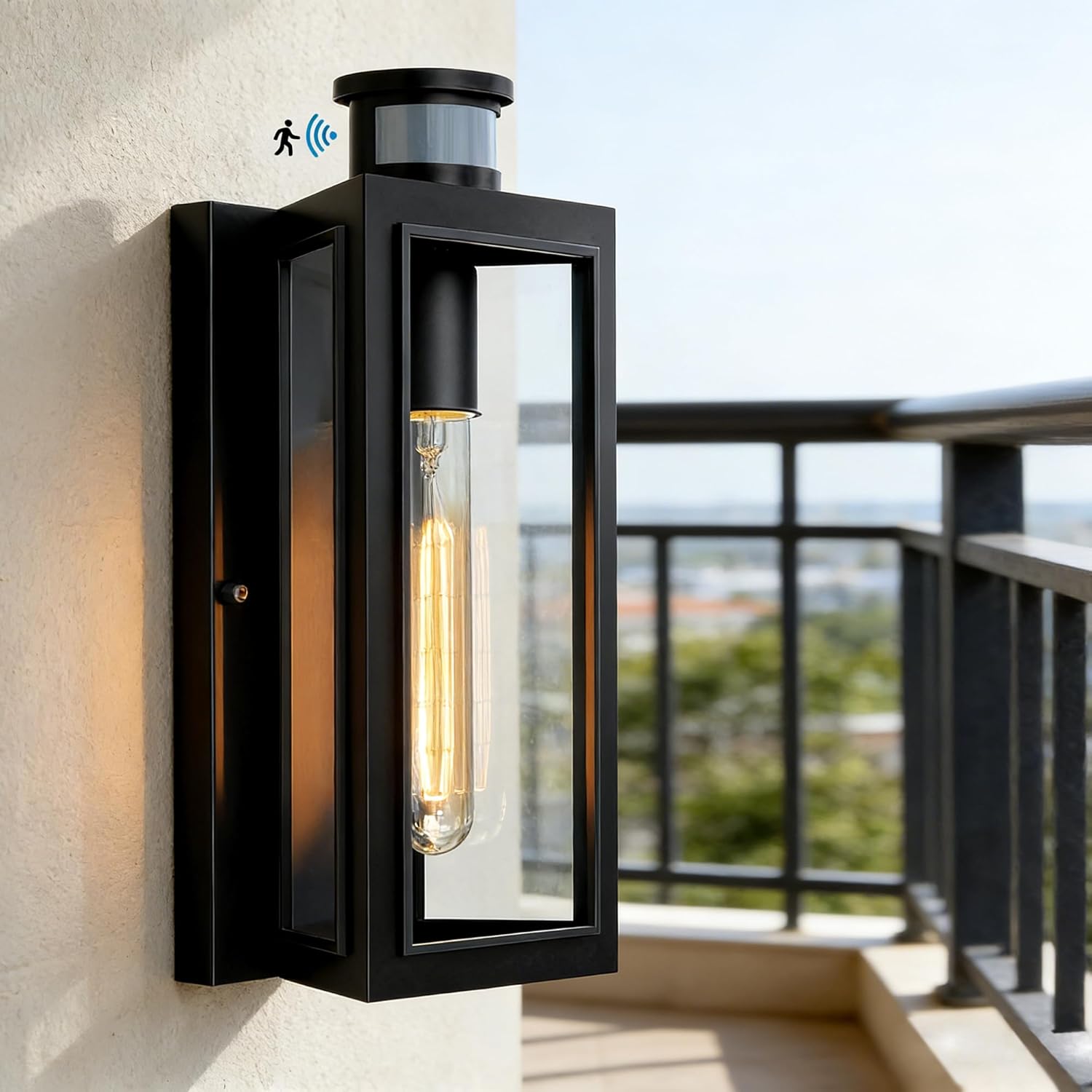 Motion Sensor Outdoor Lights,Advanced Dusk to Dawn Outdoor Lighting, Exterior Light Fixtures Wall Sconce, Modern Black Porch Light Wall Mount for Front Garage, Entryway, Bulb Included