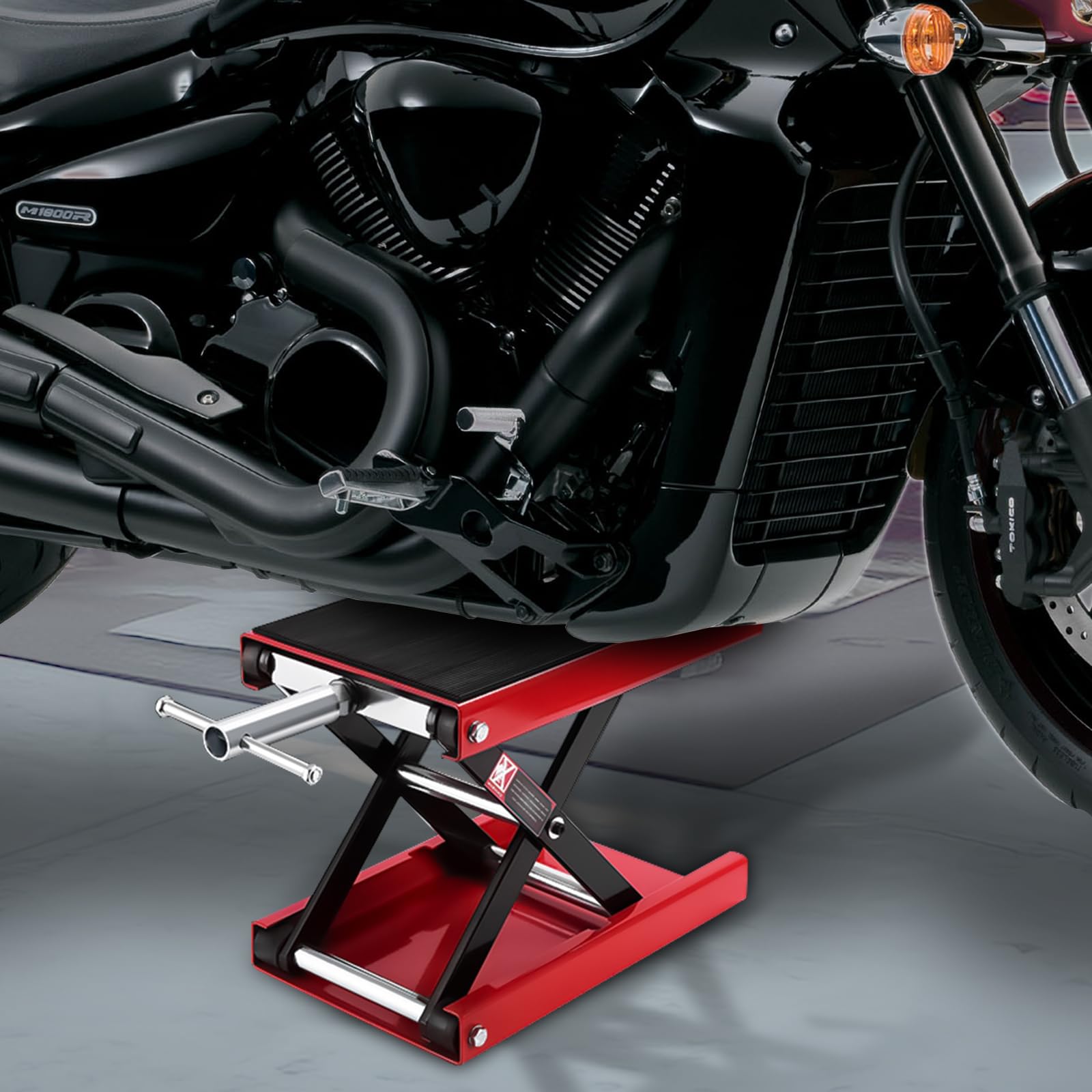 Motorradheber, höhenverstellbarer 4-15 Zoll Hebescheren-Mittelständer, Fahrradreparatur-Scherenheber mit Einer Kapazität von 1100 lb für die Motorradwartung,roter