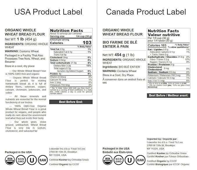 Harina de Trigo Integral Orgánica para Pan Food to Live, 1 Libra miniatura 3