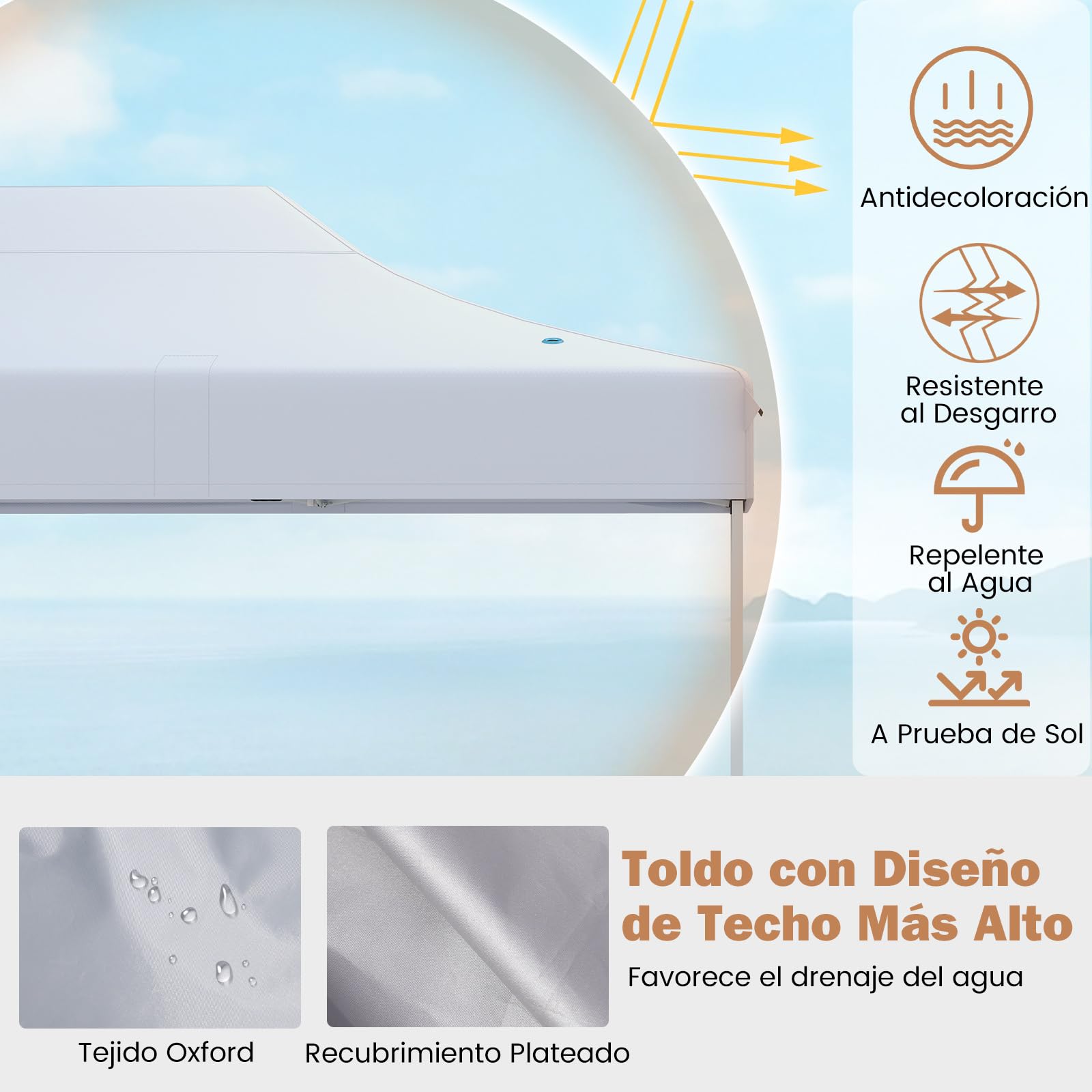 COSTWAY Carpa Plegable 3x4,45m, Pop-up, Pergolas de Jardin con Agujeros de Drenaje, Bolsa de Transporte con Ruedas, Altura Ajustable, Cenador Jardin Exterior (Blanco)