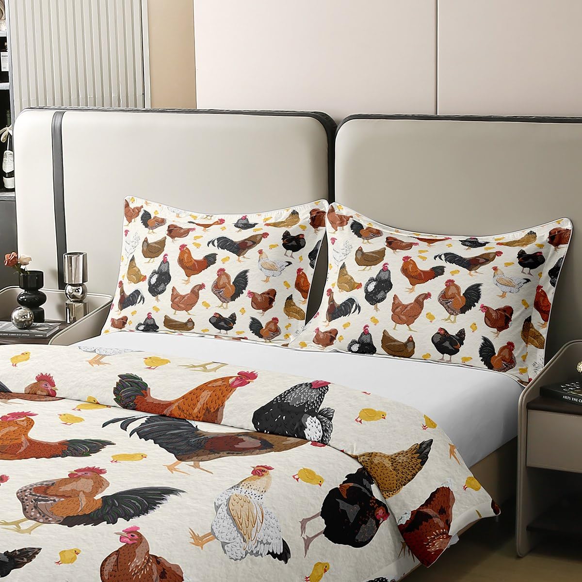 Loussiesd Kinder Huhn 100% Baumwolle Bettwäsche Set 135x200cm Bauernhof Tier Bettbezug Set Für Jungen Mädchen Bauernhof Kindergarten Dekor Betten Set Lustiges Land Thema Bettwäsche Nettes Bettbezug