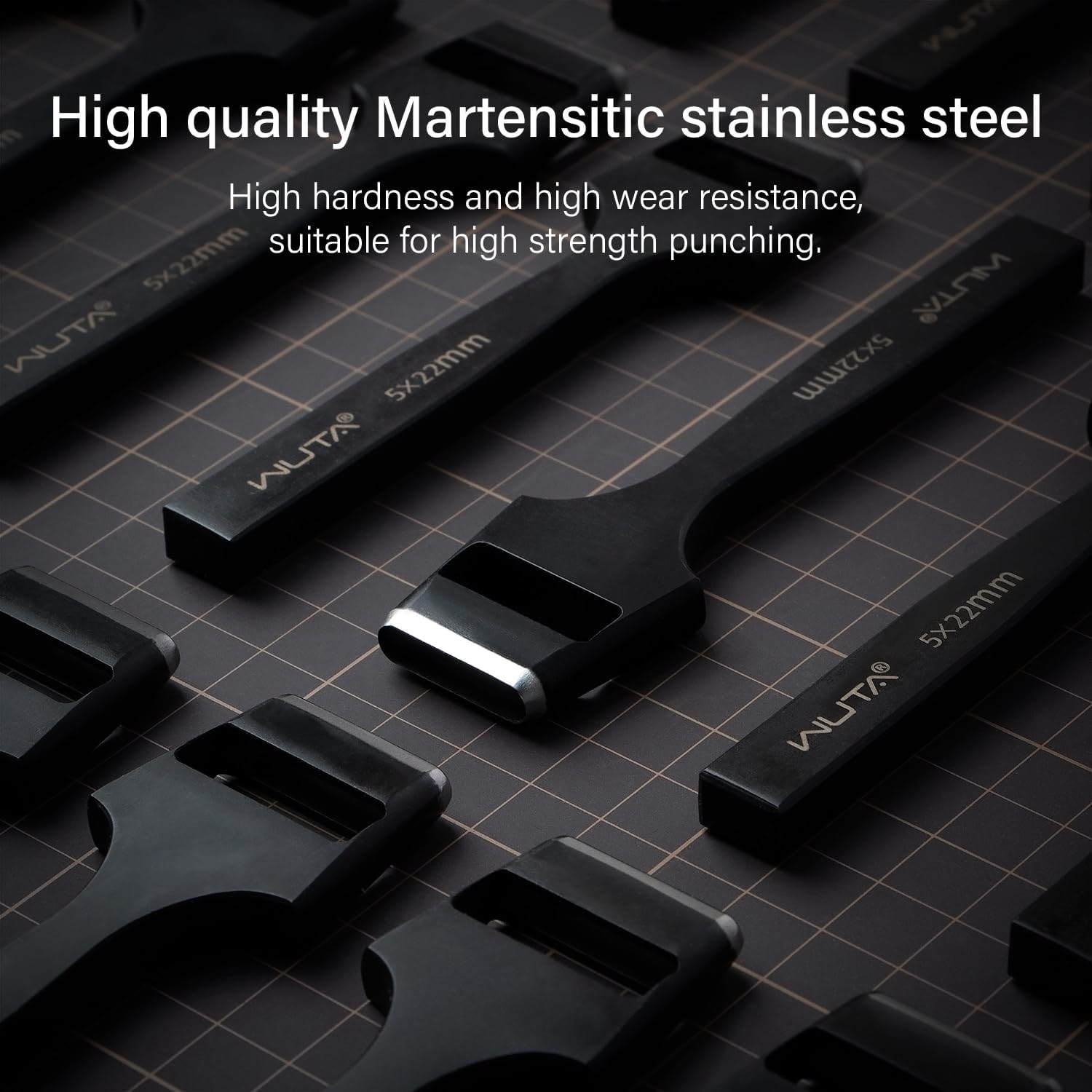 WUTA 4 Pcs Leather Belt Hole Puncher Oval Cutter Strap Watch Band Flat Punches Heavy Duty Oblong Tools for Leathercrafting (2 * 5+3 * 5+1.5mm Round+2mm Round)