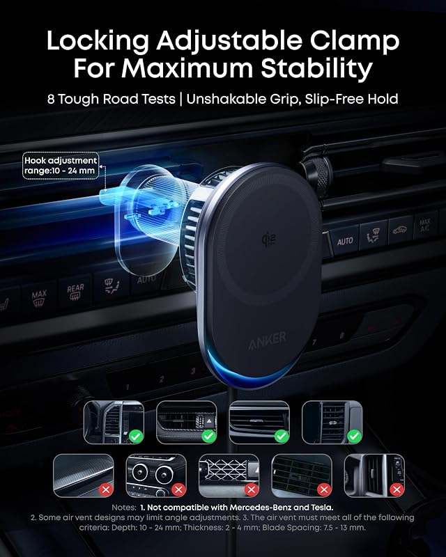 Anker Cargador de auto USB-C retráctil de 75 W con cable retráctil incorporado, adaptador para auto y cargador de montaje para auto Prime Qi2 MagSafe de 25 W, imanes fuertes, carga rápida, para iPhone 17/16 Series y más
