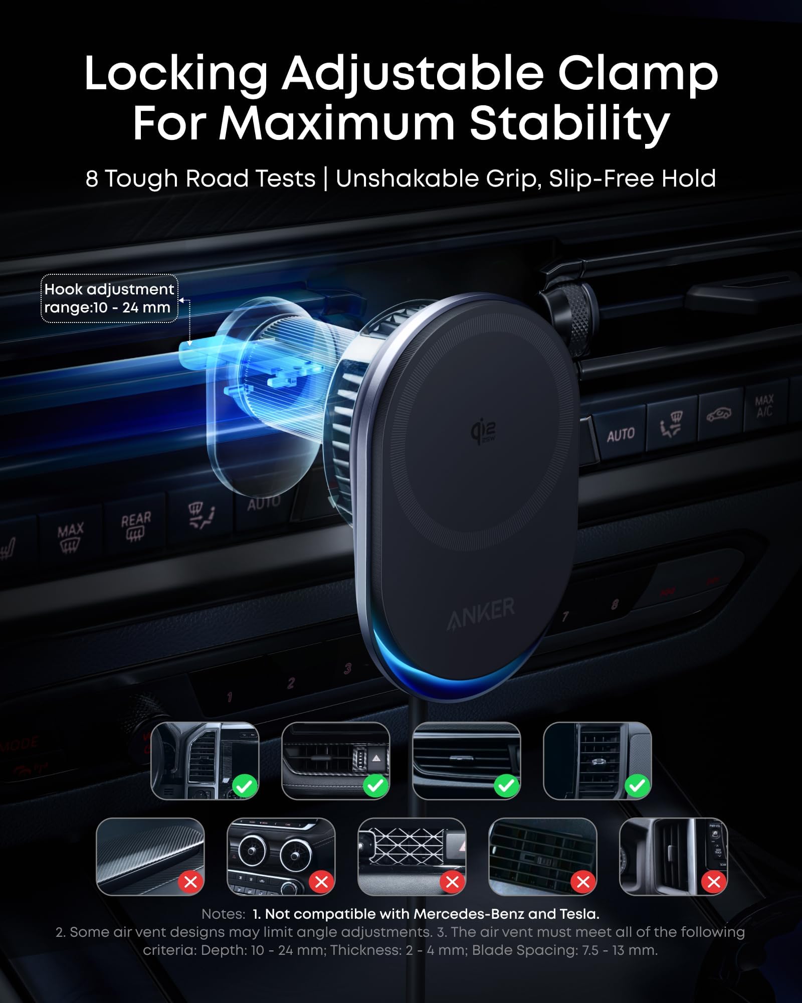 Amazon.com: Anker Prime MagSafe Car Mount Charger, Qi2 25W Certified Wireless  Car Charger with AirCool, Strong Magnets, Air Vent Mount for iPhone 17-12  Series (with 3.3ft Cable & 60W USB-C Adapter) :