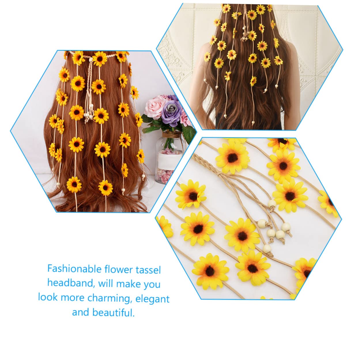 Ipetboom Bandeau Tournesol Bandeau à Fleurs Coiffe Pompon Fleur Pour Plage Vacances