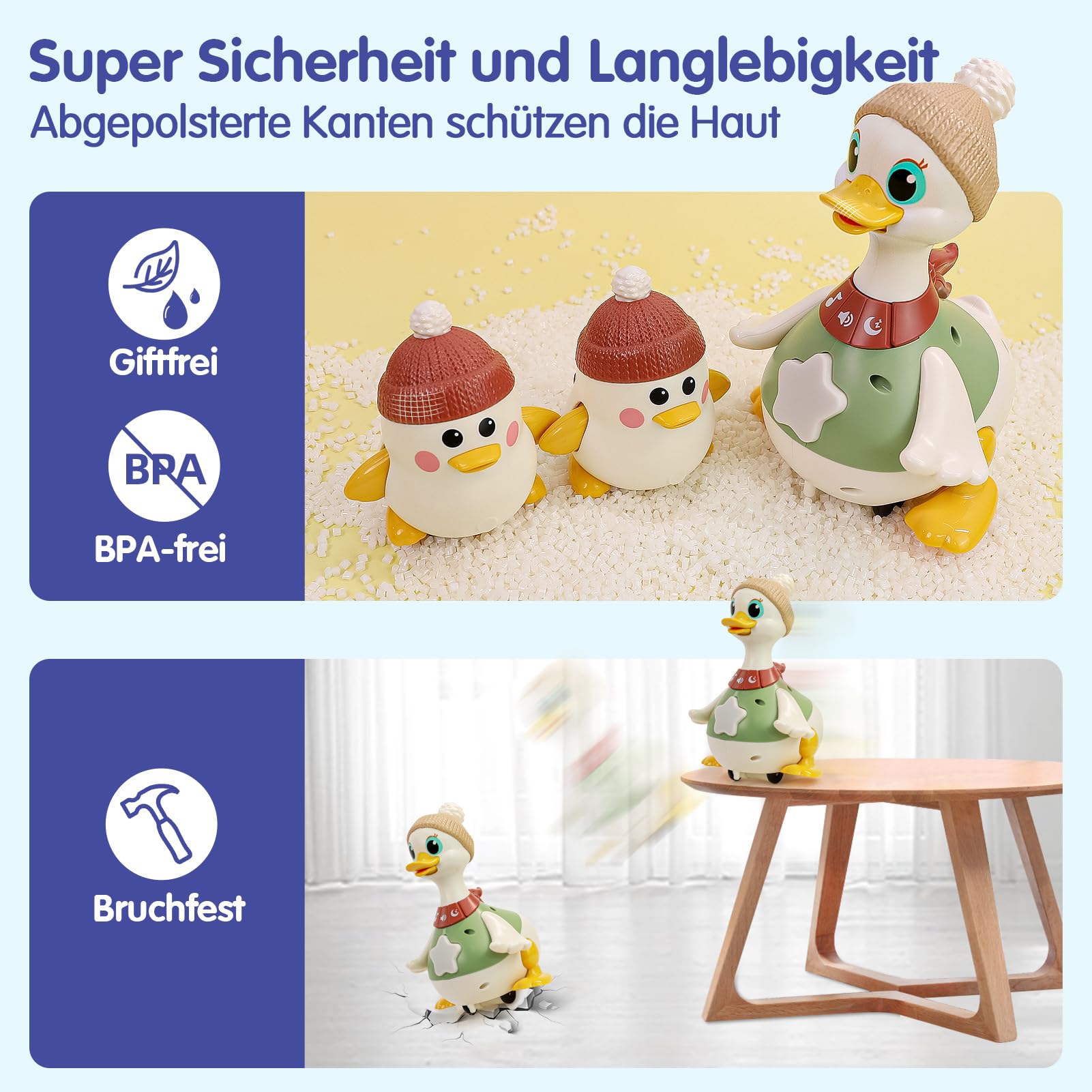 HOLA Baby Spielzeug 6-8-9-12 Monate, Dancing Duck Familie Spielzeug, Krabbelspielzeug mit Licht & Musik, Interaktives Babyspielzeug ab 6 8 9 12 Monate, Tummy Time Toys ab 1 Jahr Jungen Mädchen