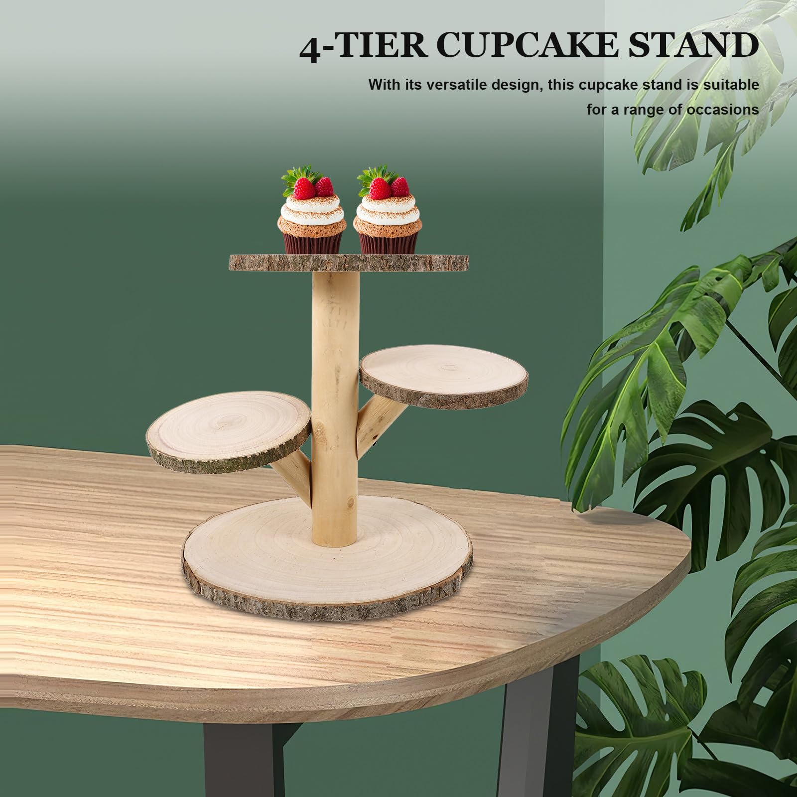 ibasenice Supporto Rustico per Cupcake in Legno a 4 Livelli, Espositore Rotondo per Dolci in Tema Country, per Matrimoni e Feste Design Pratico e Accogliente