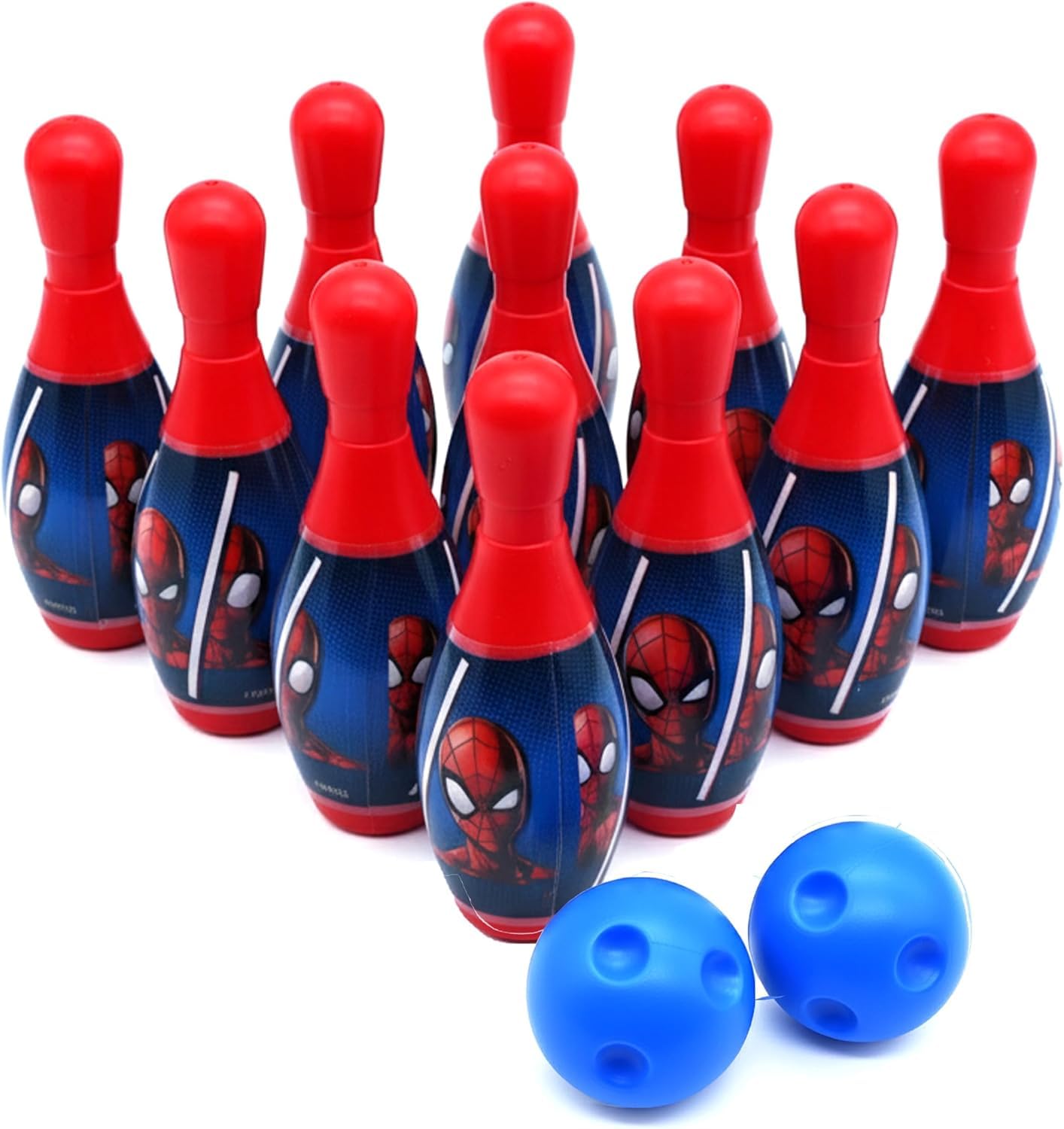 HOVUK Spiderman Kids Bowling Toy Set 14cm – 10 Pins and 2 Balls – Marvel Bowling Game Indoor Outdoor Play – Birthday Gift for Boys 3+Years