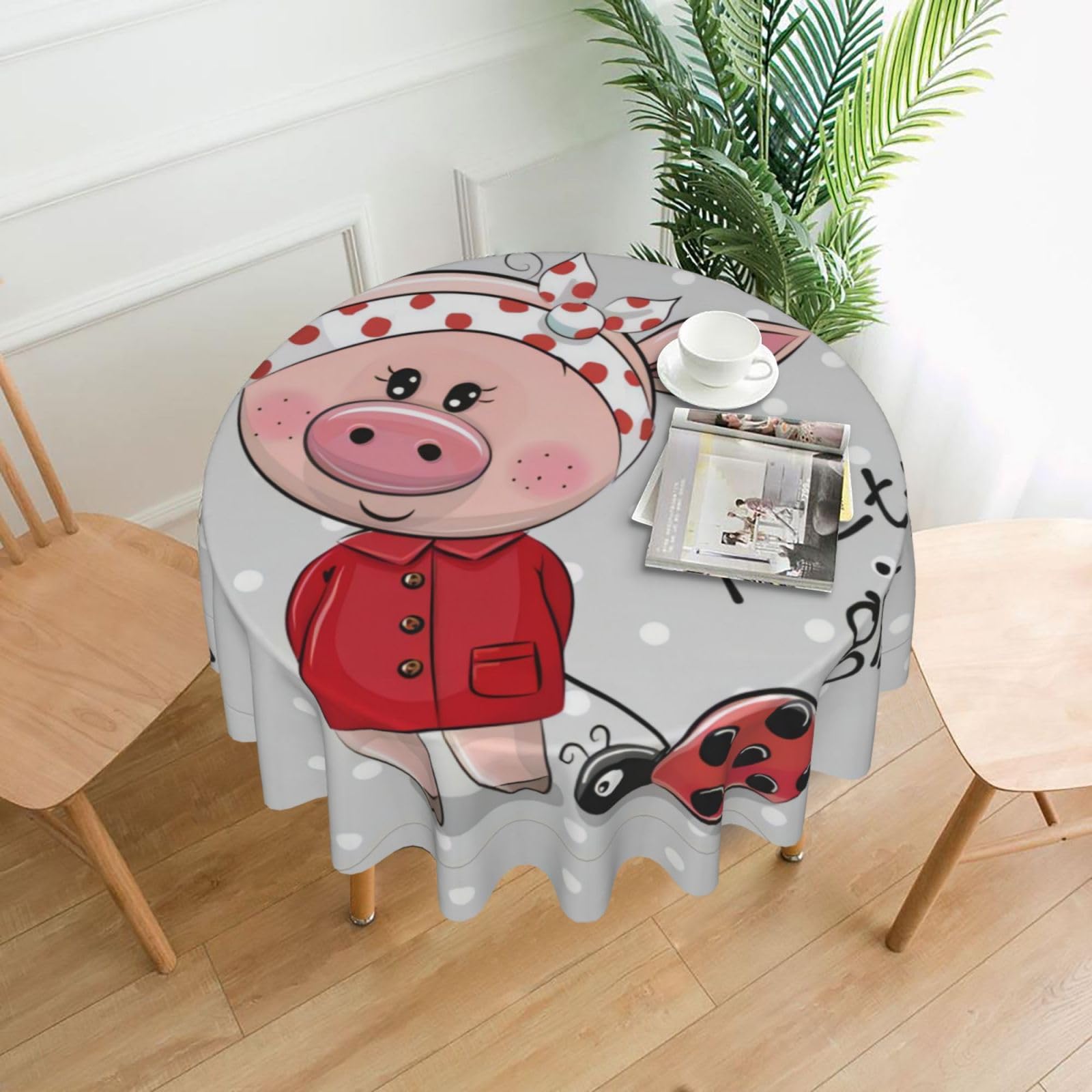 YYHHAOFA Pink pig Prints 60in Round Decorative Tablecloth – High-Grade Polyester Throw Cover for Dining, Parties, and Outdoor Events