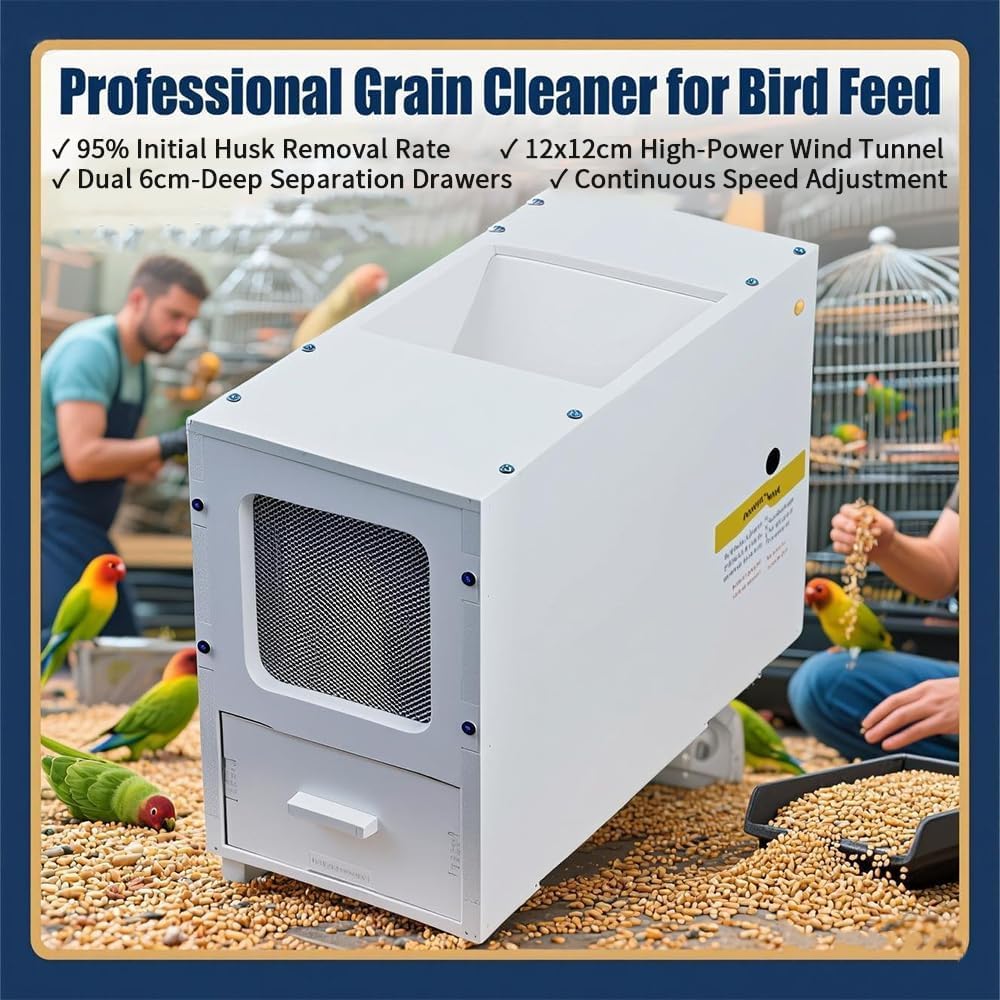 Vogelfutter-schalenspalter, Getreidereinigungs- Und Worfelmaschine Mit 2 Schubladen, Einstellbarer Geschwindigkeit, Vergrößerter Einfüllöffnung, Reinigungsmaschine Für Vogelfutter, Hirse,
