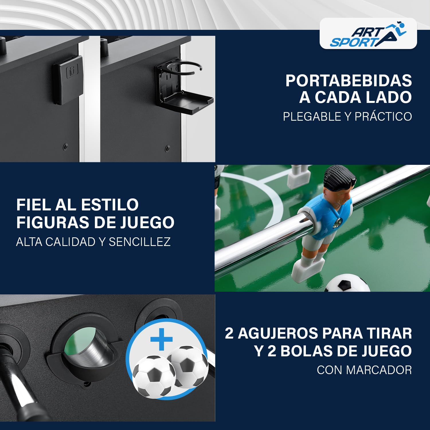 ArtSport Futbolín Wuzzler – Mesa de futbolín, incluye 2 bolas con soporte para bebidas, futbolín, futbolín, futbolín, caja