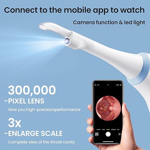 Miniatura 3 de Removedor de piedras amígdalas con cámara, kit electrónico de eliminación de piedras amígdalas con luz LED, 3 niveles de succión, combate el mal