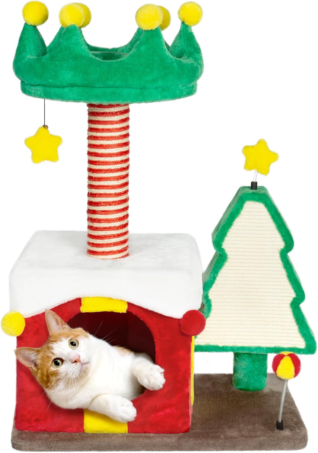 NUNU LAB Christmas Cat Tree, Multi-Level Cat Tower, Modern Cute Cats Tree, with Cat Condos, Sisal Ramp Scratching Posts, Cozy Basket, for Indoor Use (KM056)