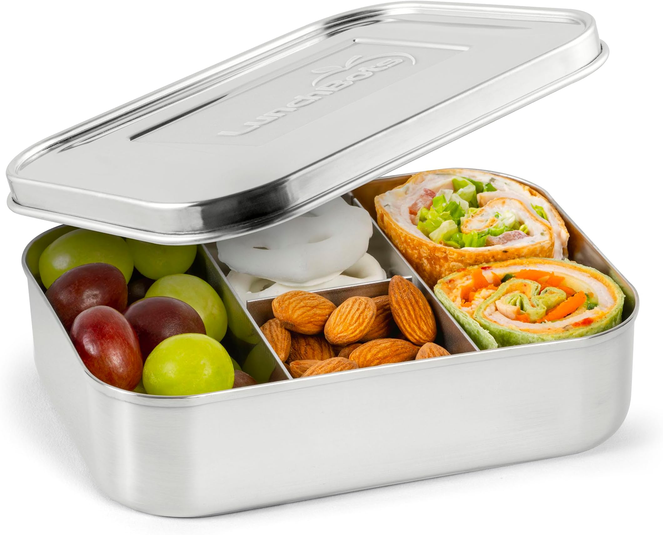 Small Protein Packer Bento Box - Extra Small Divided Stainless Steel Snack Container - 4 Sections for 1-2oz of Nuts, Meat, Cheese, Finger Foods - Dishwasher Safe - Stainless Lid
