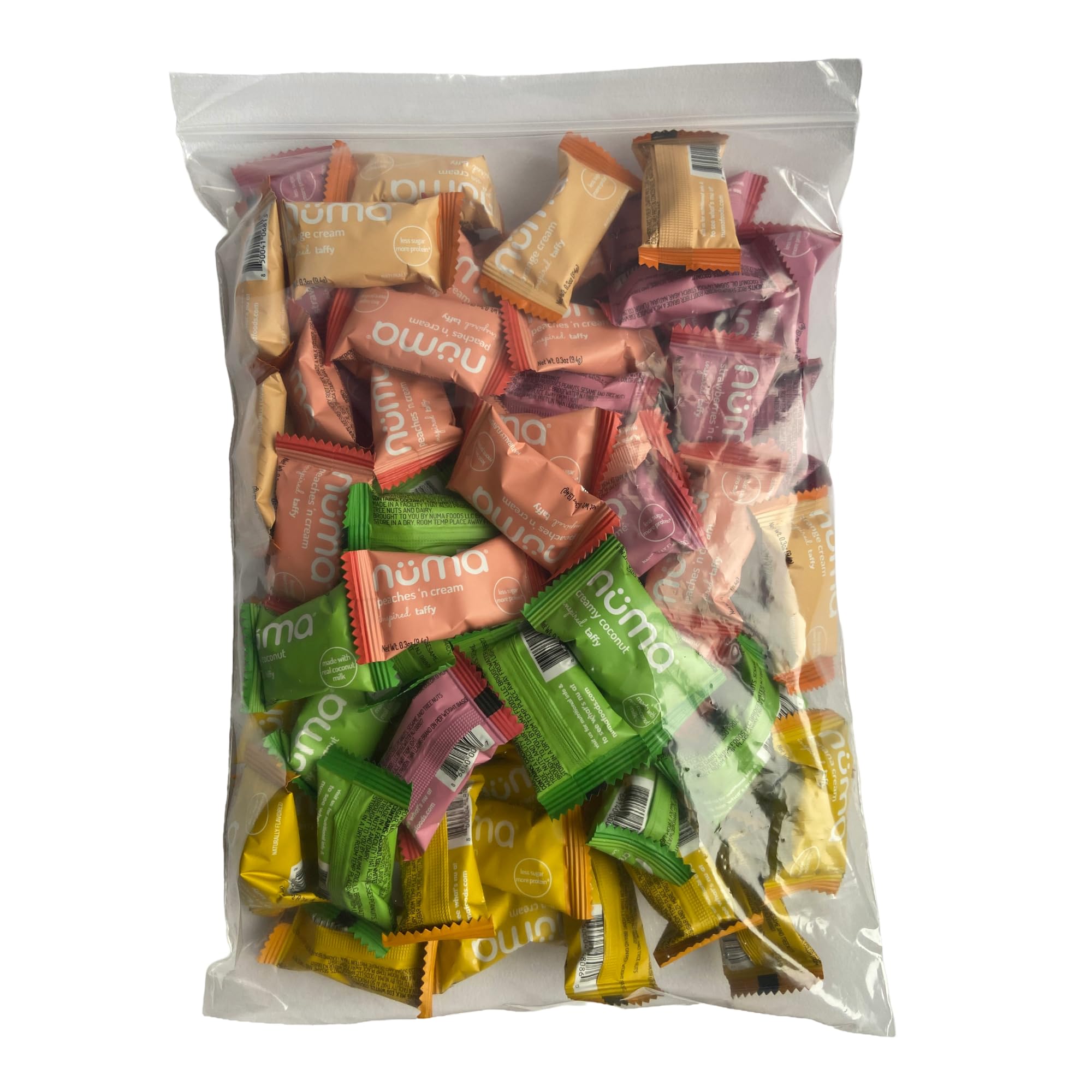 Numa Foods Assorted Nutritious Taffy Candy - 1.45 lb bulk, High Protein, Low sugar - 5 Flavor Chewy and Creamy Variety, All Natural, Individually