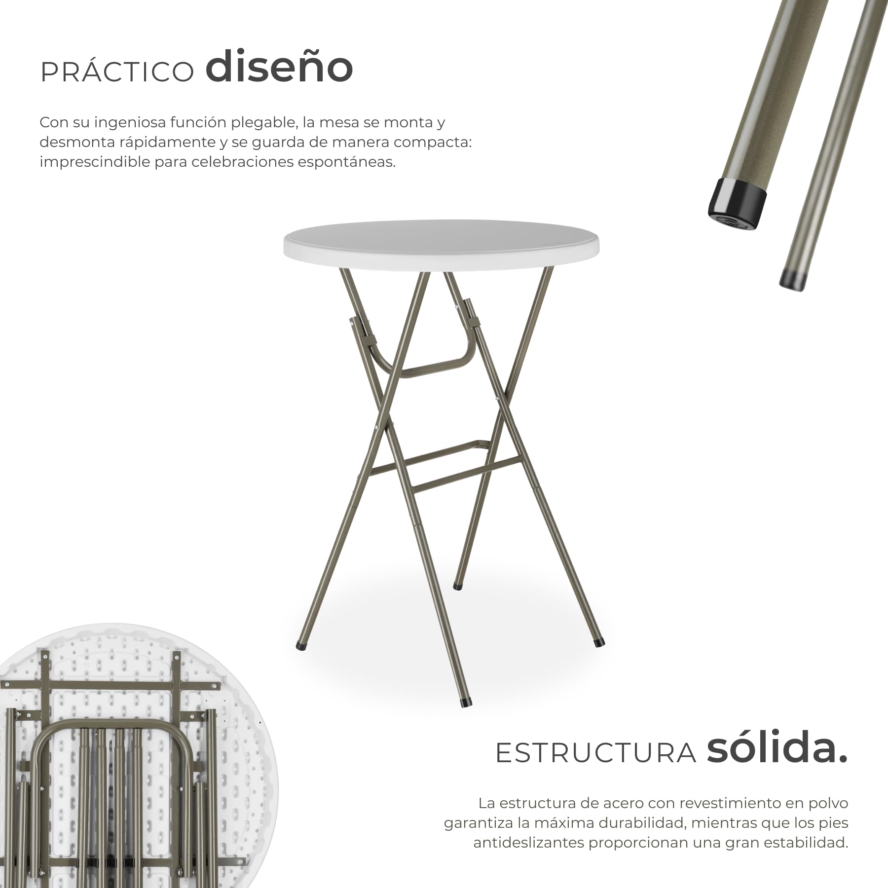 tectake® Mesa Alta Cocina Plegable de Plástico, Mesa Alta Comedor con Soporte Estable, Pensada como Barra Cocina Auxiliar para Espacios Pequeños - 80 x 80 x 110 cm - Set de 1