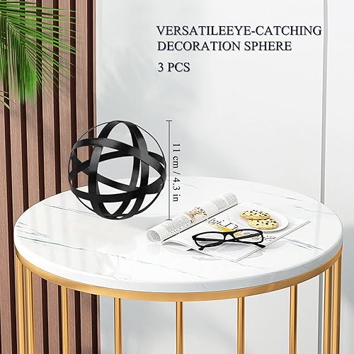 Miniatura 2 de Juego de 3 esferas decorativas negras  Decoración de bola de metal  Bola decorativa de banda de metal  Decoración de mesa de bola de metal para sala
