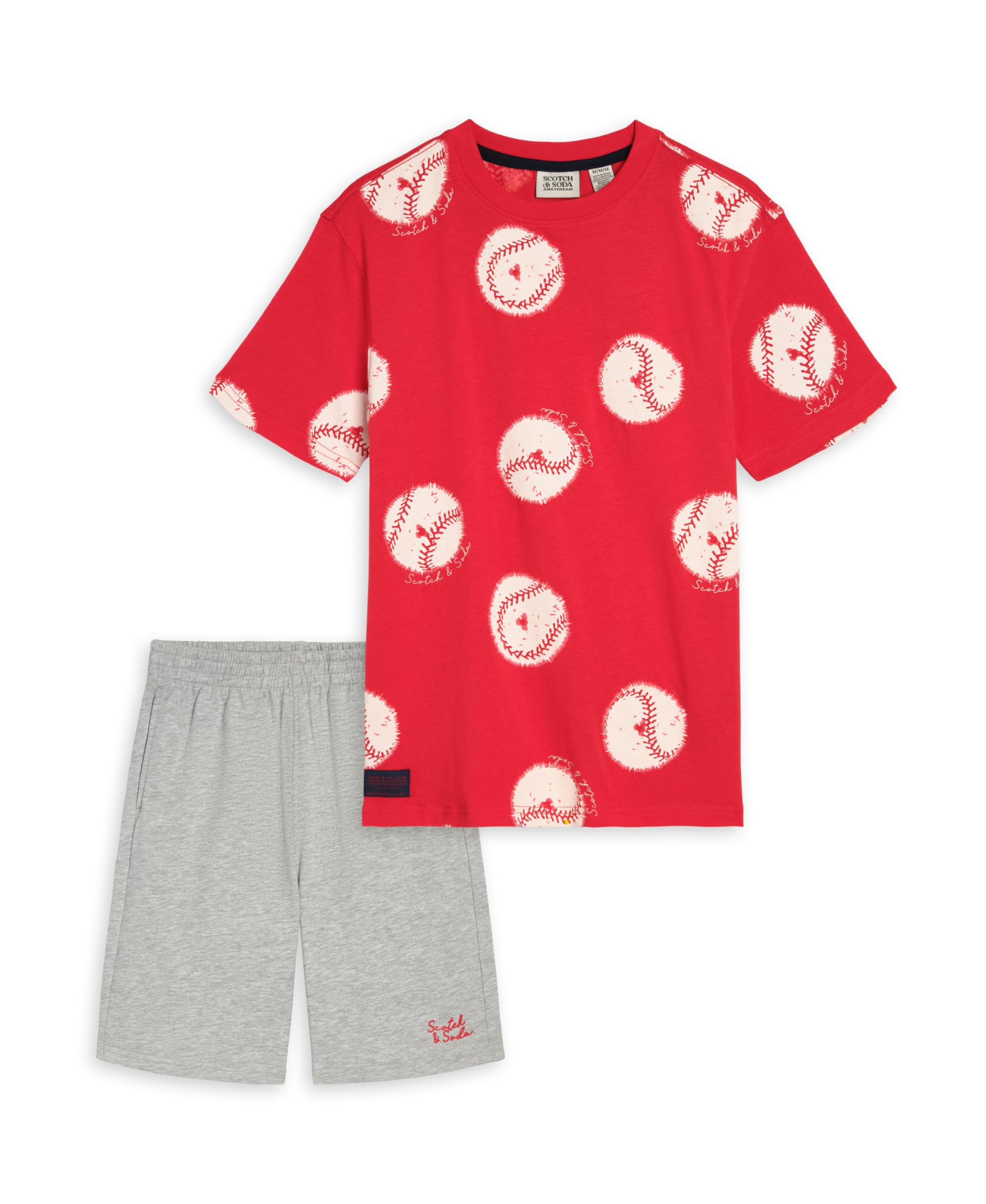 Scotch & Soda Jungen 2-teiliges Outfit Set - Kurzarm-T-Shirt und passende Shorts, lässige Sommerkleidung, Poinsettie Red, 4T