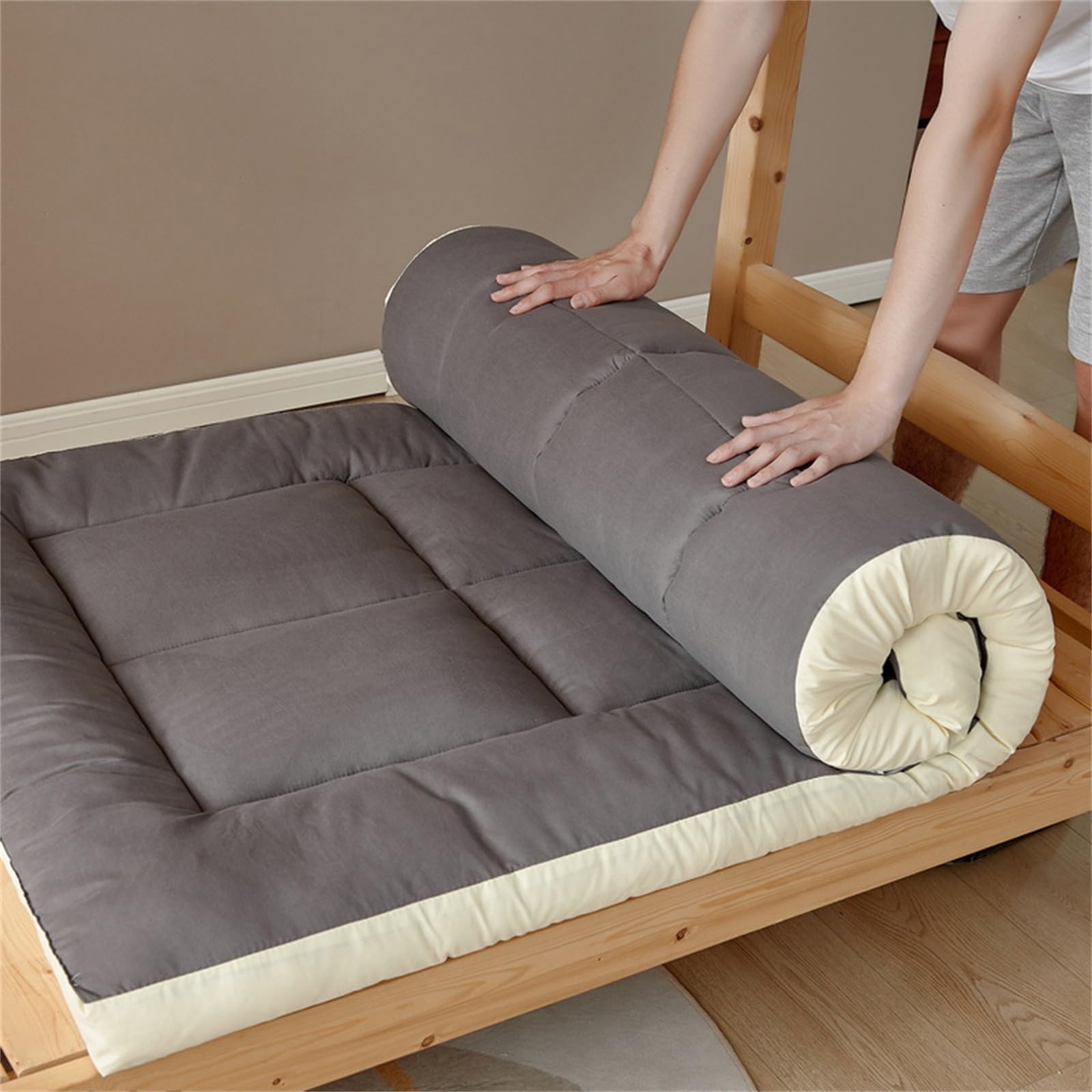 Matelas futon léger et pliable - Coussin doux épais pour lit simple - Tapis de sol portable pour dortoir, hôtel, appartement, camping, chambre d'amis