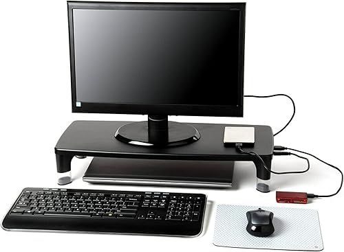 Miniatura 2 de 3M Soporte de monitor ajustable con concentrador USB de 4 puertos, negro, ideal para monitores de computadora, portátiles, televisores, altavoces,