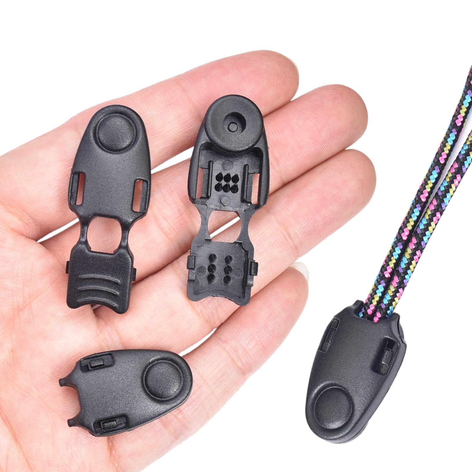 Ganzoo fermacorda terminali per bracciali paracord e cordini, set da 10 pezzi, nero, tappini in plastica stabile con aggancio a clip e incastro senza attrezzi, per finitura corde e cinghie, 17 x