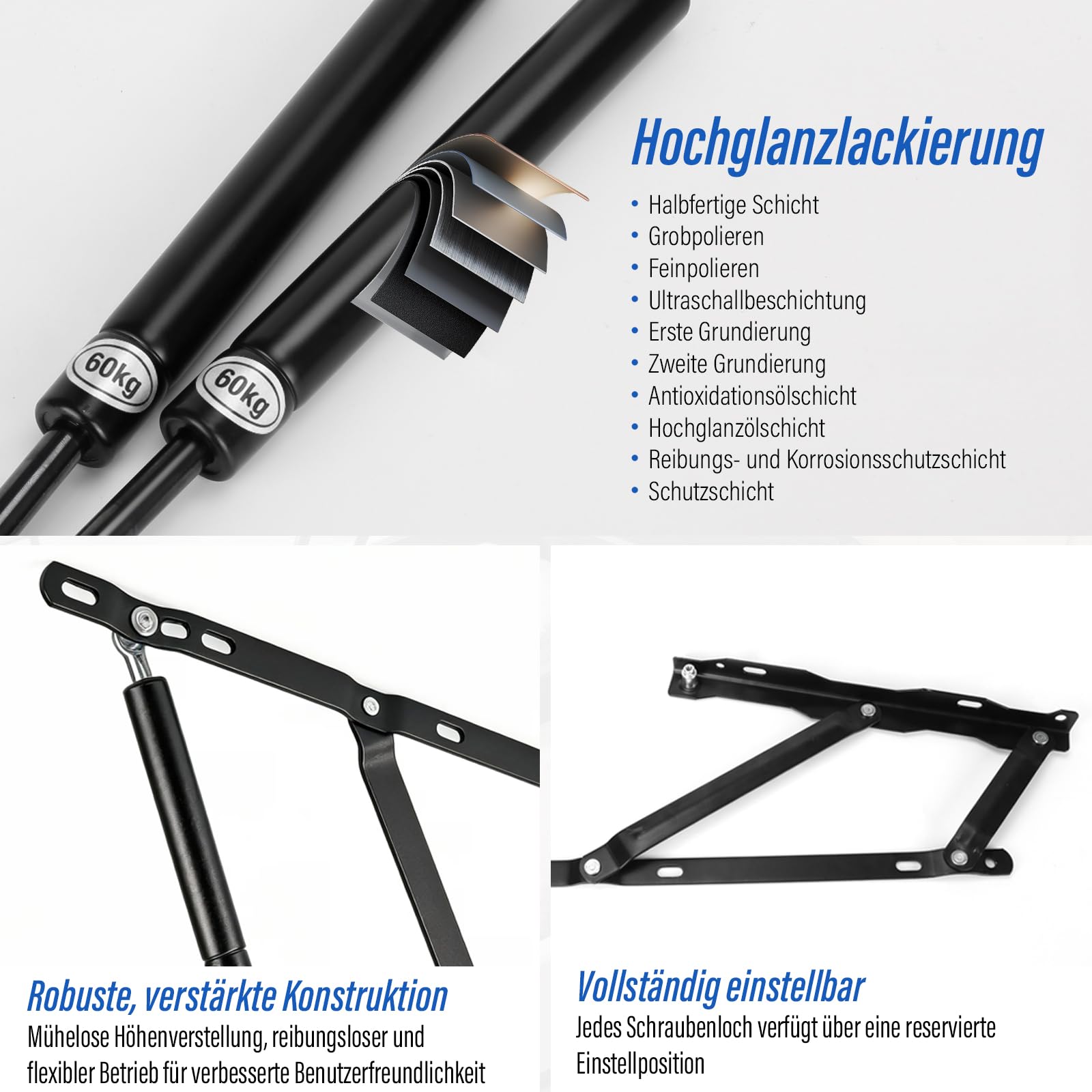 Pneumatische Bett Hebemechanismus 2 Stück Gasdruckfeder für schwere Bettkästen 60 kg Ladekapazität Scharniere Klapp Lift Up Feder Scharniere für Bett Aufbewahrungsbett Box Zubehör Sofa（60KG）