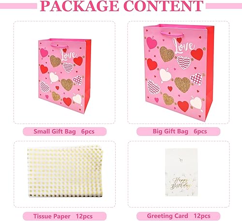 Miniatura 3 de Paquete de 12 bolsas de regalo de varios tamaños, bolsa de regalo de cumpleaños con asas, bolsas de regalo de papel para cumpleaños, compras,