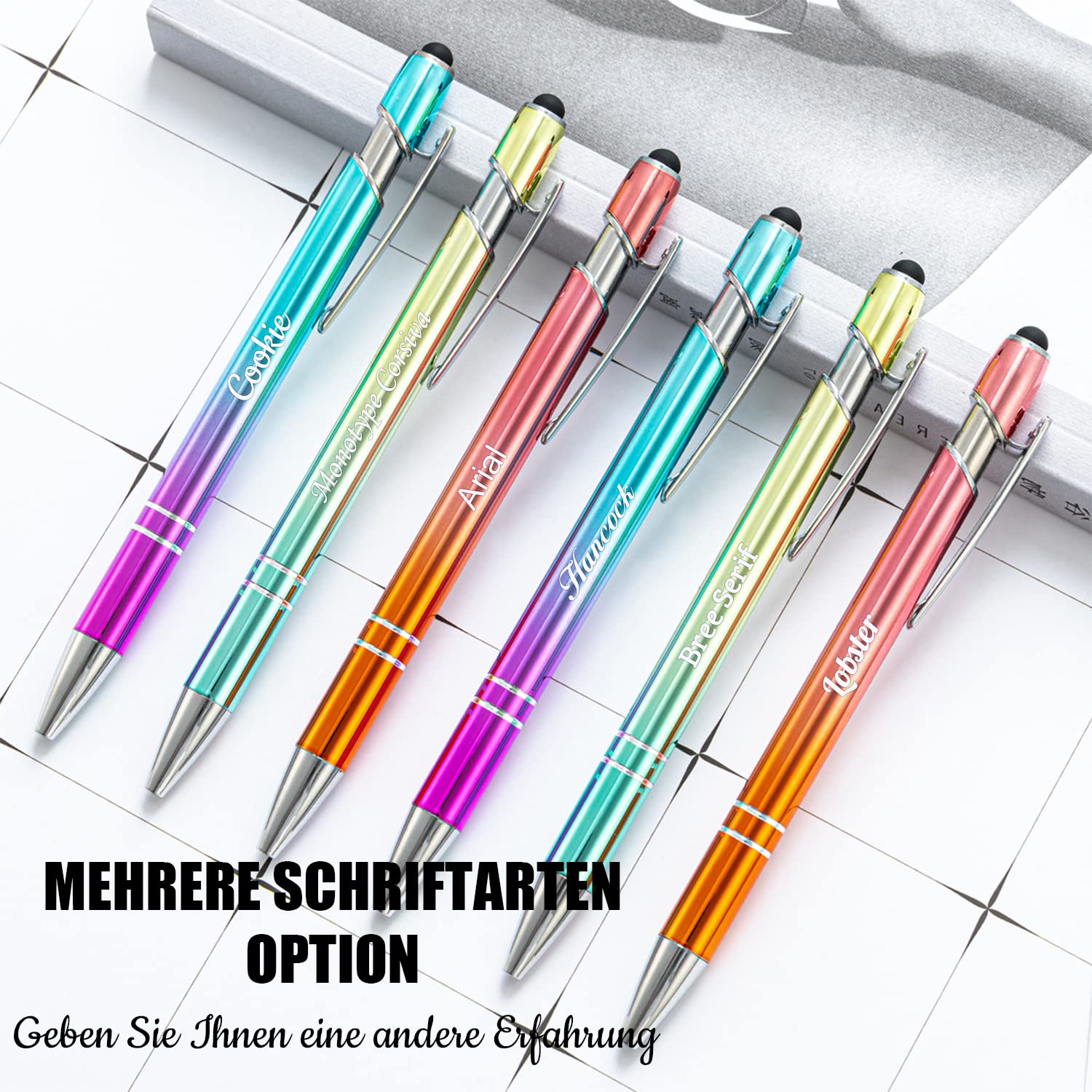 Personalisierter Business-Kugelschreiber, benutzerdefinierter Touchscreen-Stift für Studenten/Erwachsene, Abschlussfeier, Jubiläum, Büro, Schule, schwarze Tinte – optional bis zu 300 Stifte