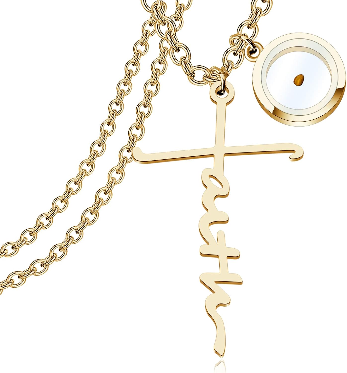 Faadbuk Faith Cross Necklace - Christian Gift with Mustard Seed Pendant, Religious Inspirational Jewelry
