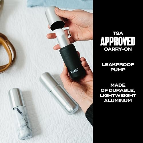 Miniatura 2 de S'well Juego de botellas de viaje de 3.4 onzas, incluye 3 botellas ligeras y reciclables de aluminio, bombas a prueba de derrames para champú,