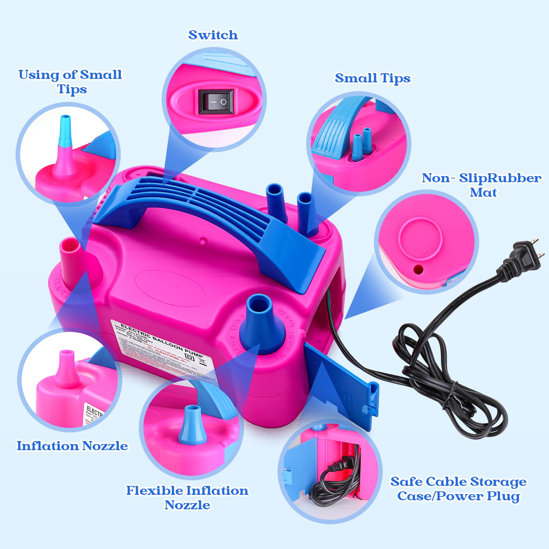 Balloon Pump Electric with Dual Nozzles & Tying Tool - Portable Inflator for Party Balloons, Gender Reveal, Baby Shower, Holidays - 5