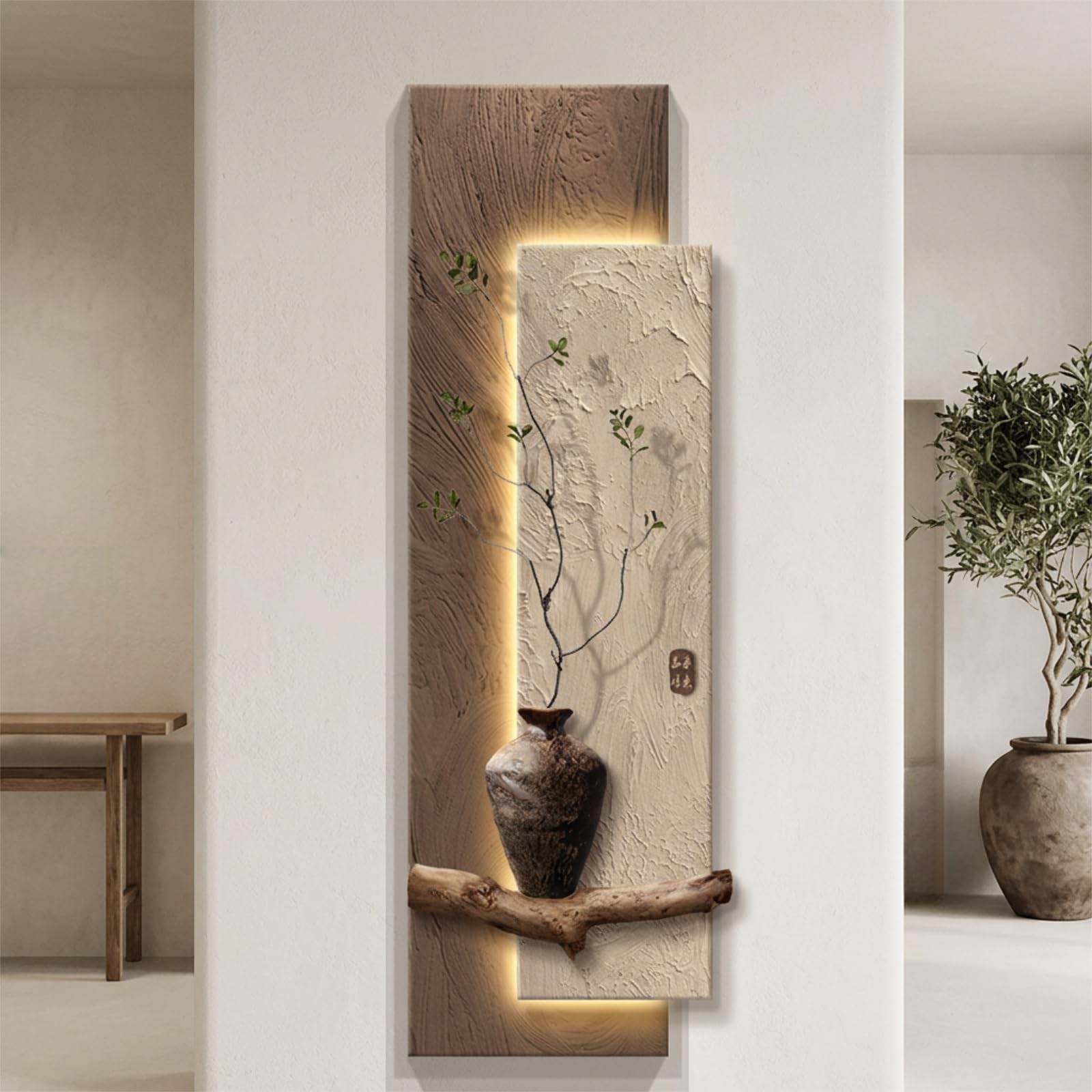 3D Sandstone Wall Art with LED Light, Wabi-Sabi Wall Decor Painting