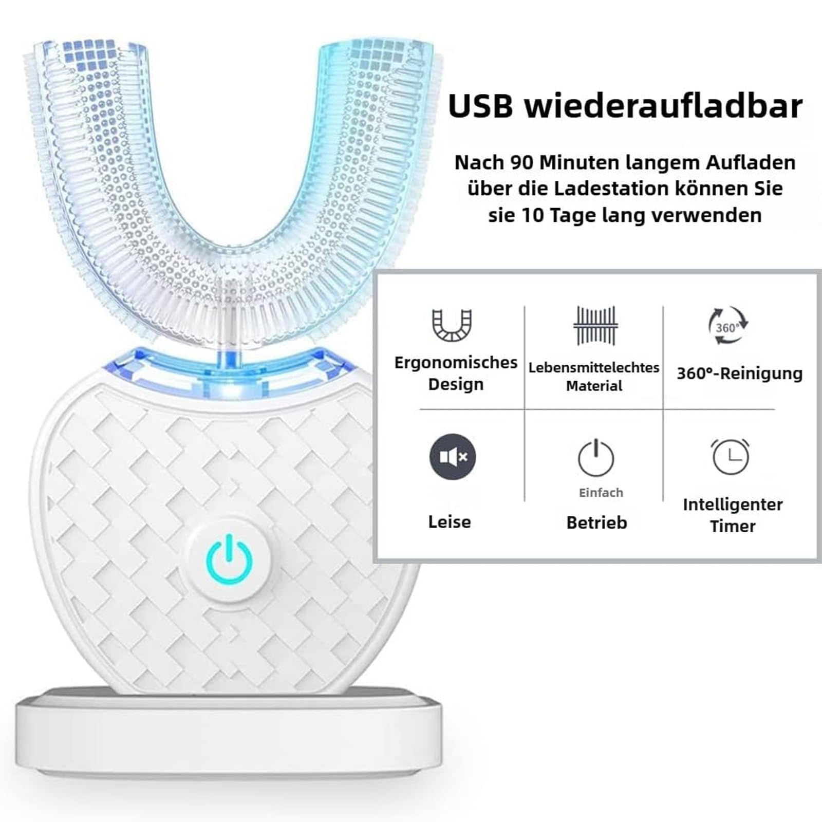 Sensepro Automatik Zahnbürste, Sensepro 360grad Schallzahnbürste, Wasserdicht gemäß IPX7, mit 3-in-1 Reinigungsfunktion, Weiche Borsten (Weiß2.0)