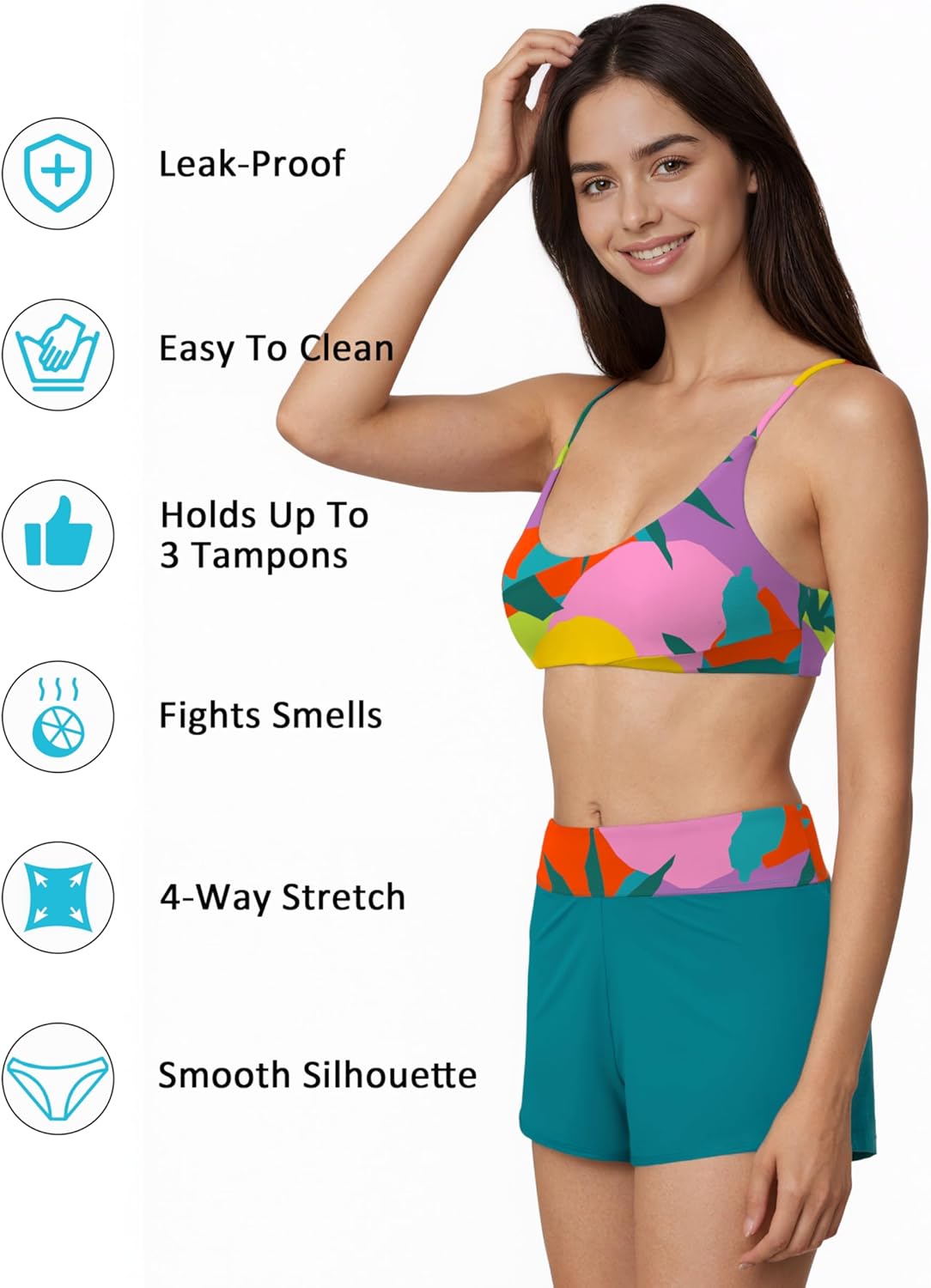 Beautikini Period Swimwear Two Piece Menstrual Bikini Set Sporty Print Swimsuit Leakproof Bathing Suit for Teen Girls - Image 3