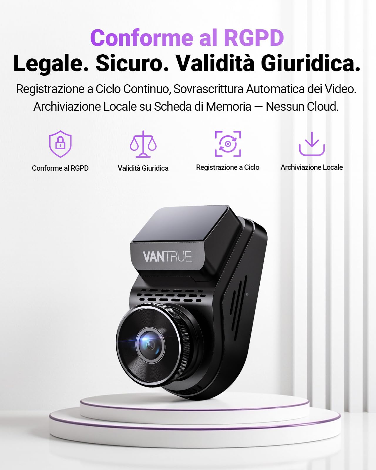 VANTRUE S1 Pro DMS Dashcam con ADAS per Taxi, Telecamera Auto Fronte e Interno 2.7K con Avviso Collisione e Rilevamento Stanchezza, Visione Notturna STARVIS 2, WiFi 5GHz, Conforme al RGPD