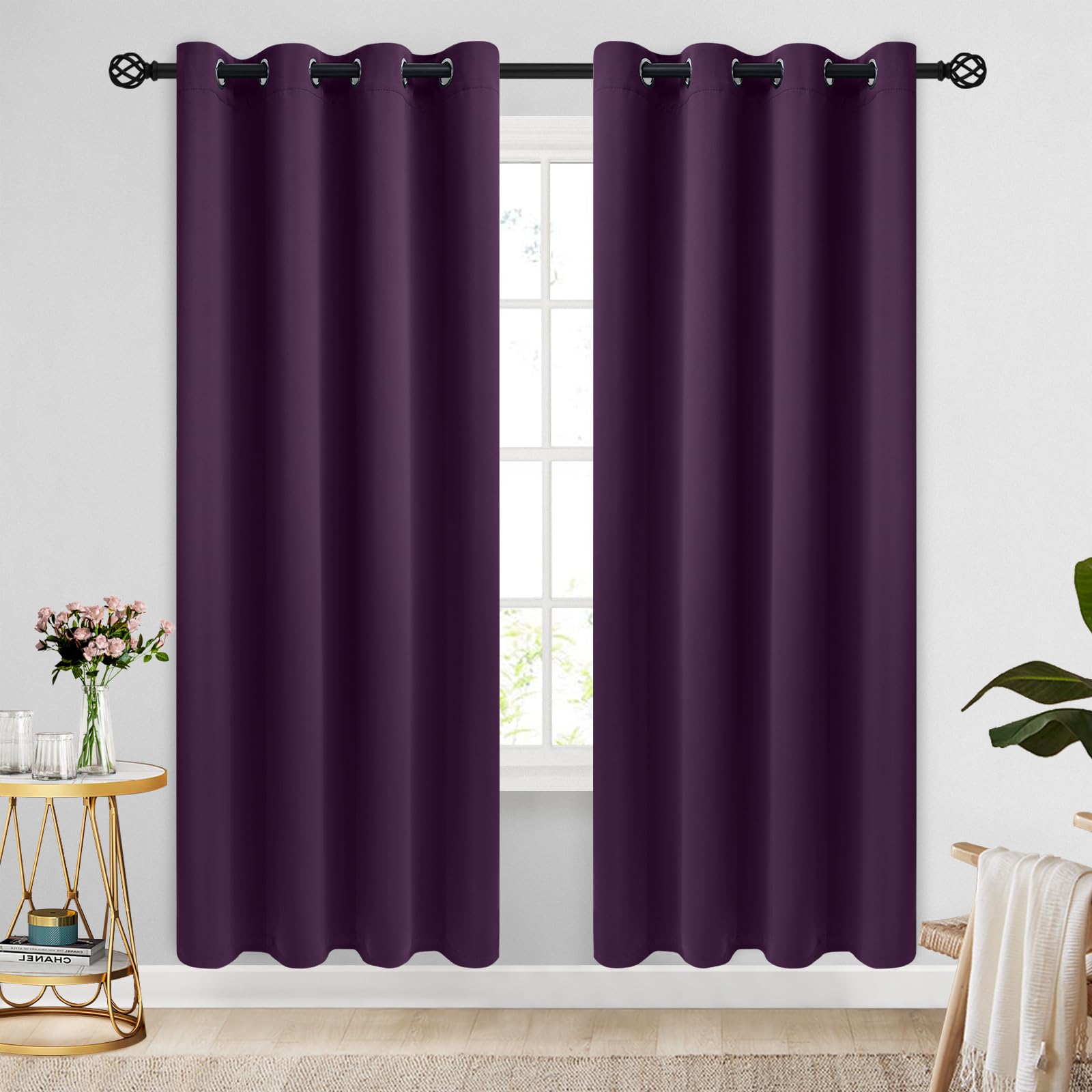 COSVIYA Grommet Blackout Room Darkening Purple Curtains 72 inch Length 2 Panels,Thick Polyester Light Blocking Insulated Thermal Window Curtain Drapes