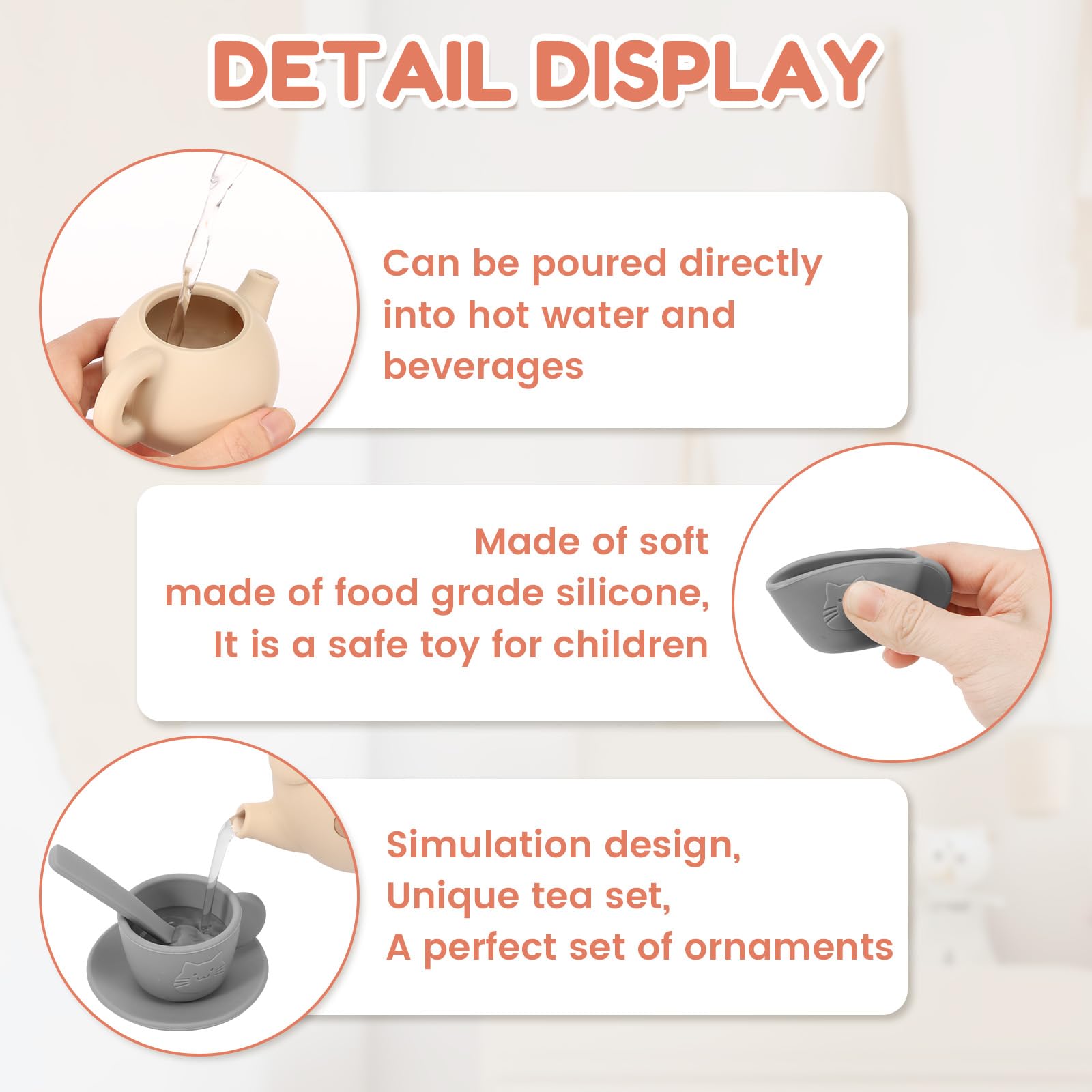 Silicone Tea Set for Toddlers,Afternoon Tea Party Playset,14PCS,Gift for Ages 2+ Baby Girl Boy,Kid Character Enactment Picnic,Outdoor Play Mud Kitchen Accessories,Toy Cup and Teapot(14PCS) - Image 3