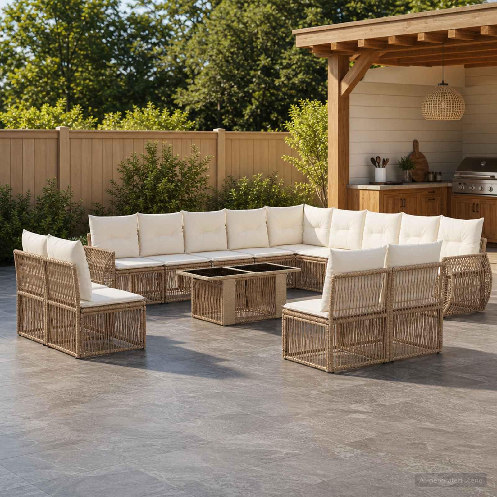 vidaXL Set Divano da Giardino 14 pz Beige e Bianco Crema polyrattan
