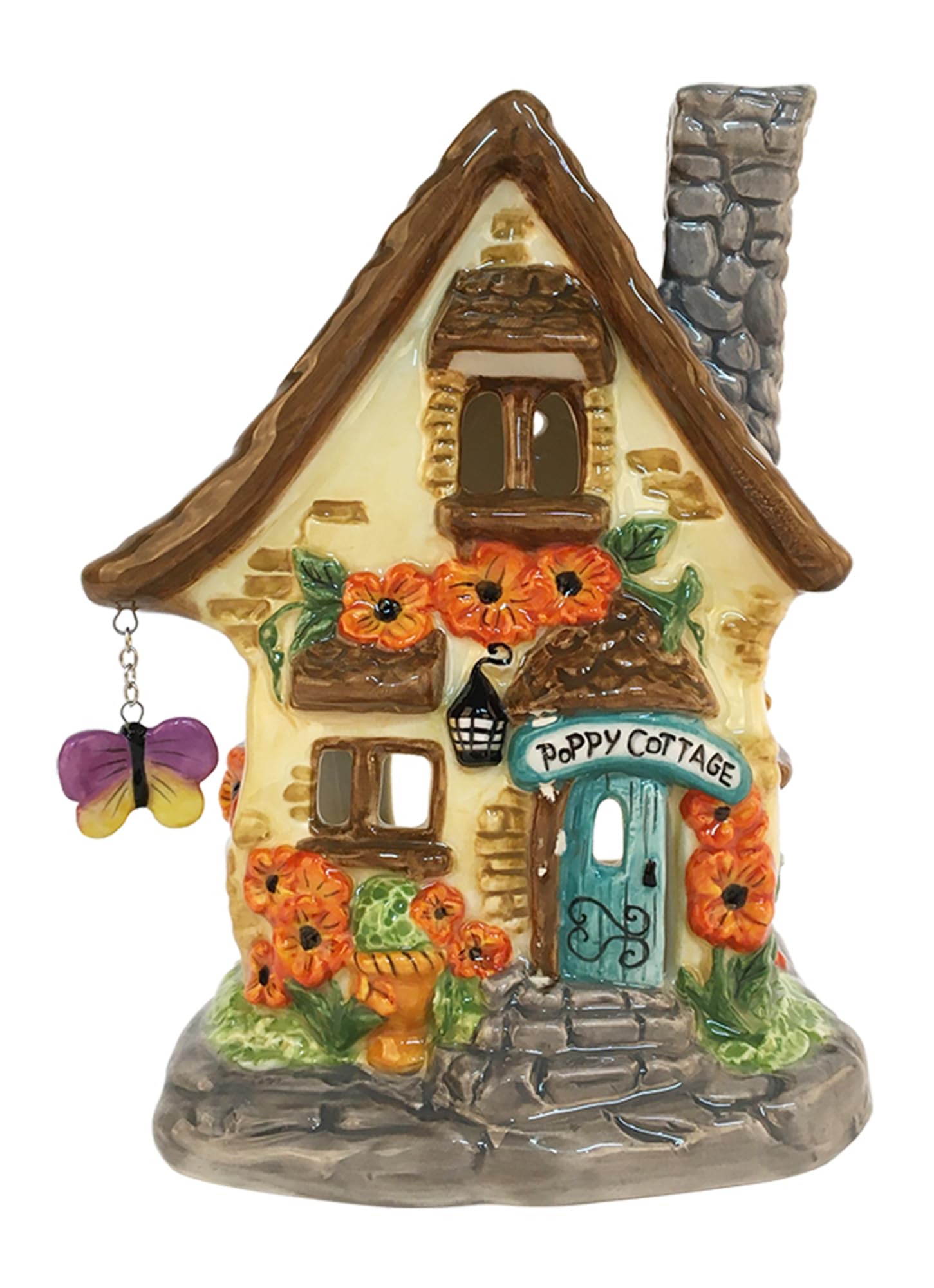Blue Sky Clayworks Poppy Cottage Butterfly Floral Candle House 23585