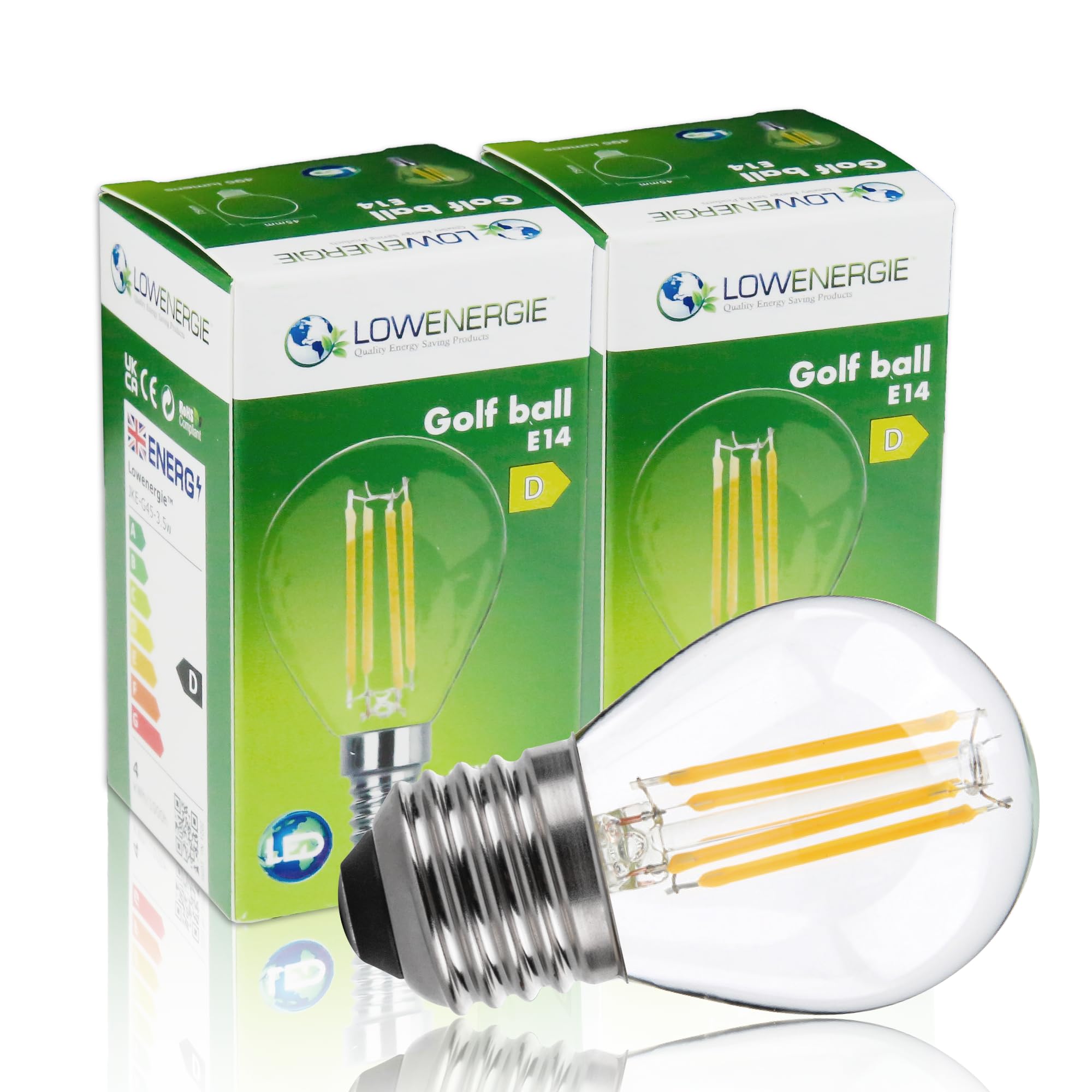LOWENERGIE LED Filament Light Bulb G45 Golf Ball E14 Screw 3.5W 40W Equivalent Warm White 2700K Energy Saving (2)