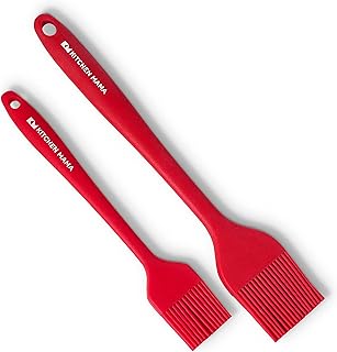 Kitchen Mama Silicone Basting Pastry Brush: Set of 2 Heat Resistant Basting Brushes for Baking, Grilling, Cooking and Spreading Oil, Butter, BBQ Sauce, or Marinade. Dishwasher Safe(Red)