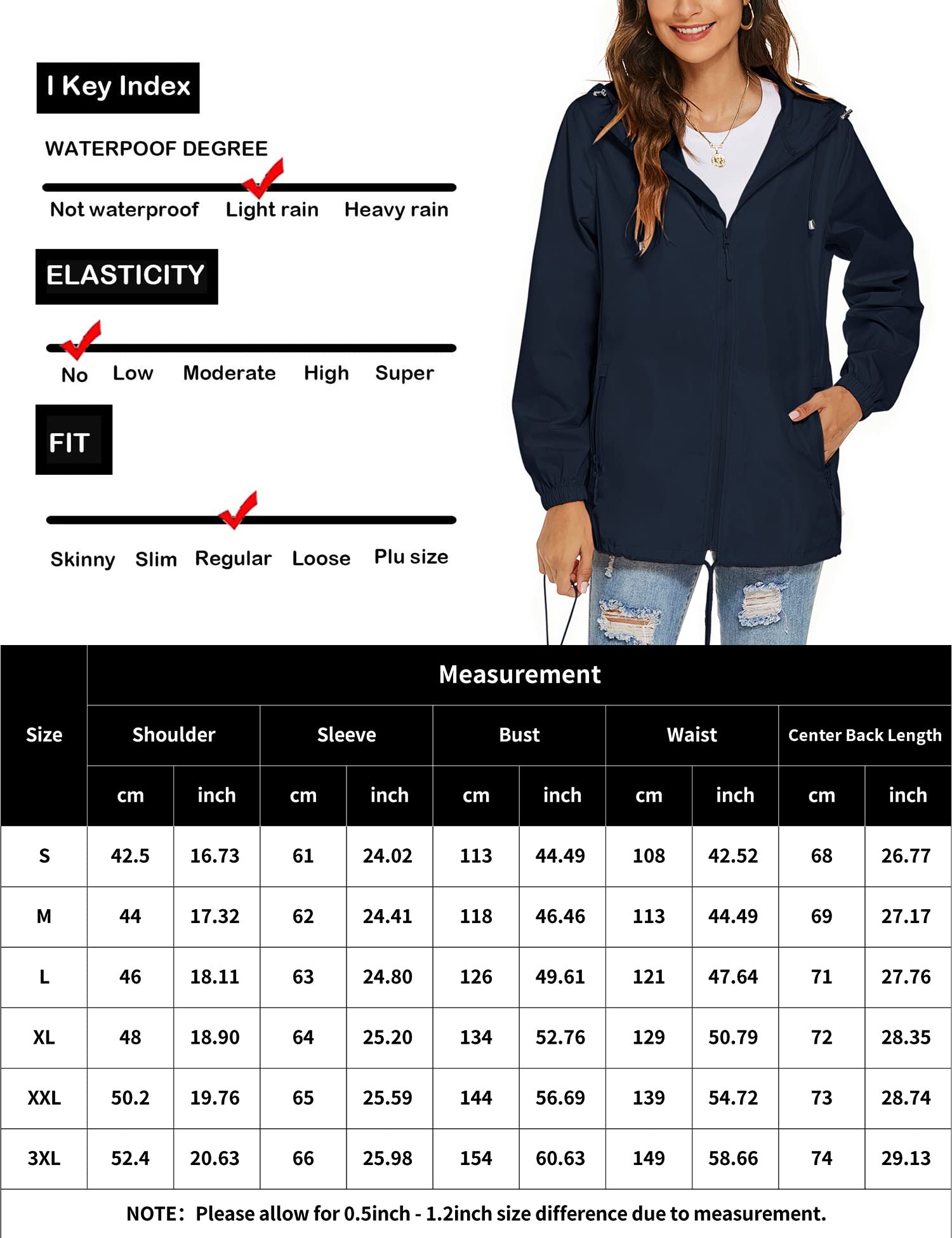 Rapbin Veste de pluie, légère, imperméable, coupe-vent, fine, pliable, pour les voyages et le vélo, pour femme