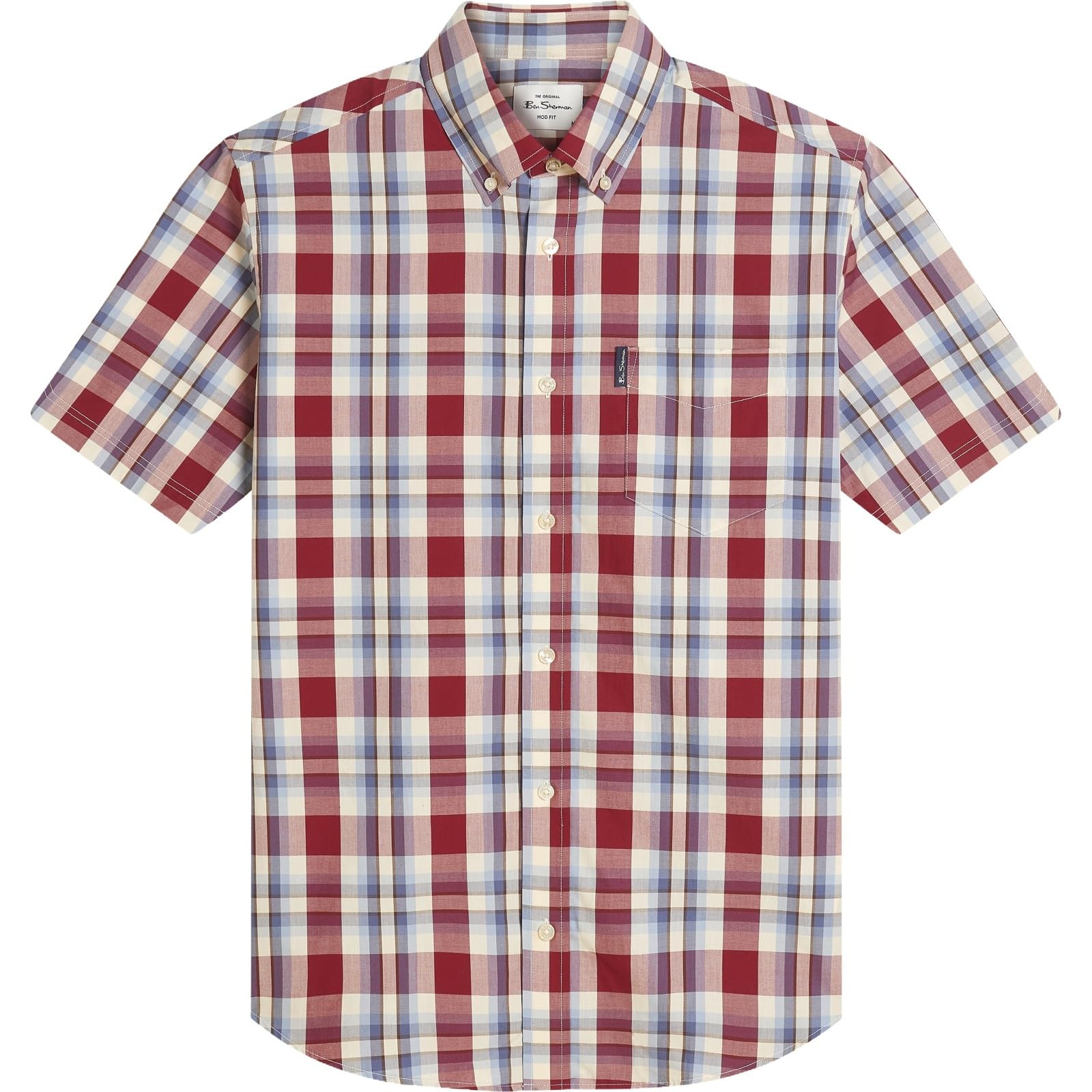 Ben Sherman Camisa de manga corta a cuadros para hombre
