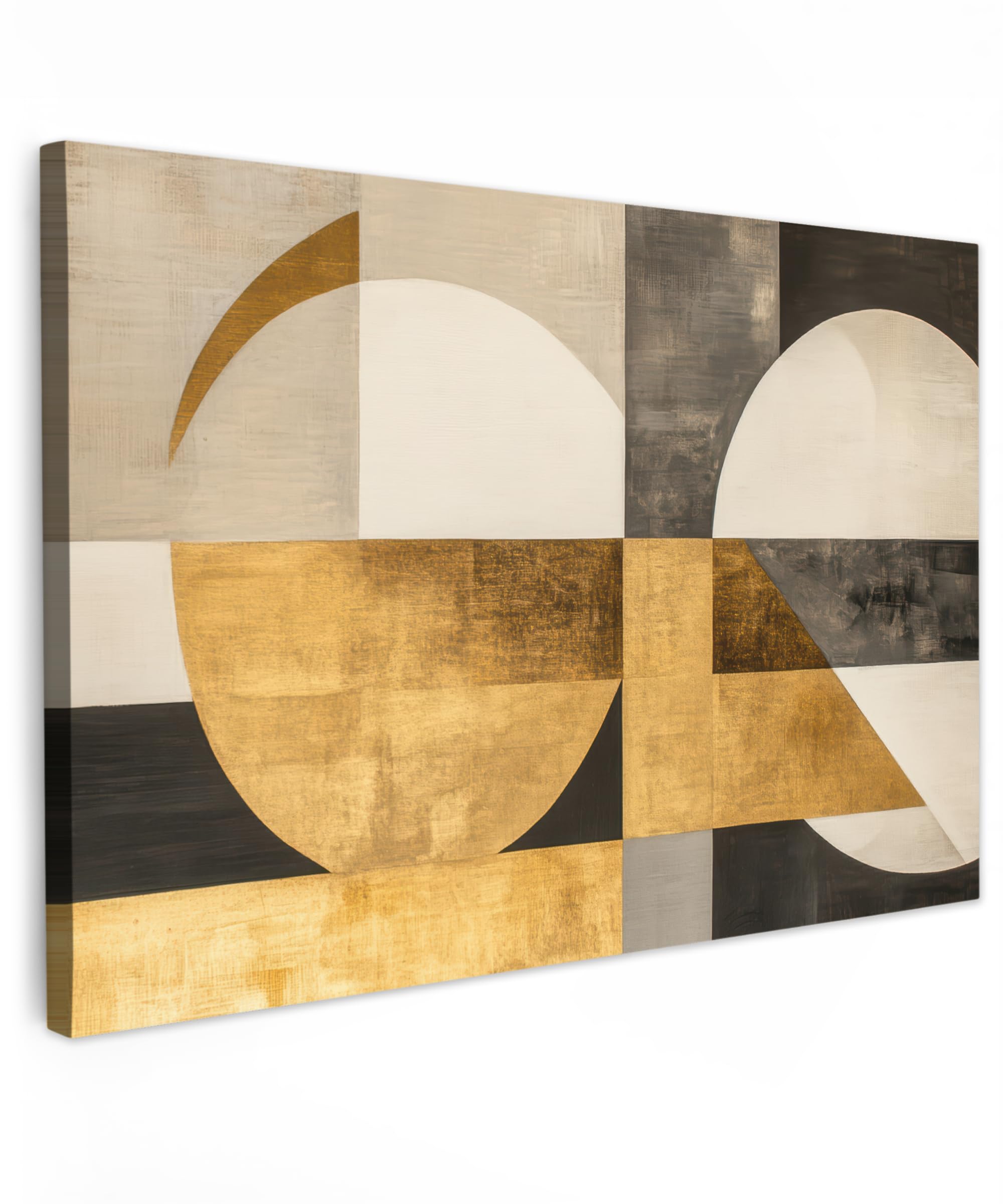 MuchoWow© Cuadros Decoracion Salon Modernos 120x80 cm Dormitorios Cuadro Decorativos de Salon Lienzos Decorativo Decoración Modernos Cabecero Cama Abstracto - Oro - Gris - Formas - Geométrico