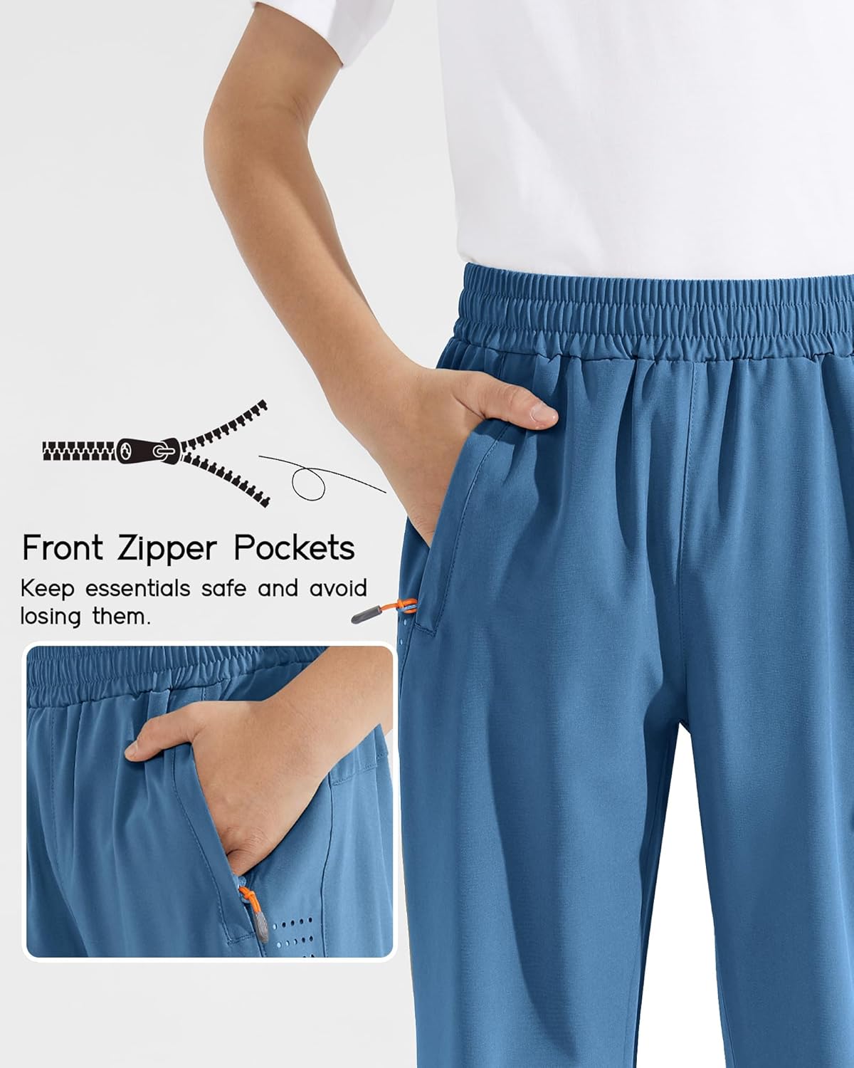 Boys Lightweight Jogger Pants Youth Kids Quick Dry Hiking Active Athletic Pants wit... - Image 5